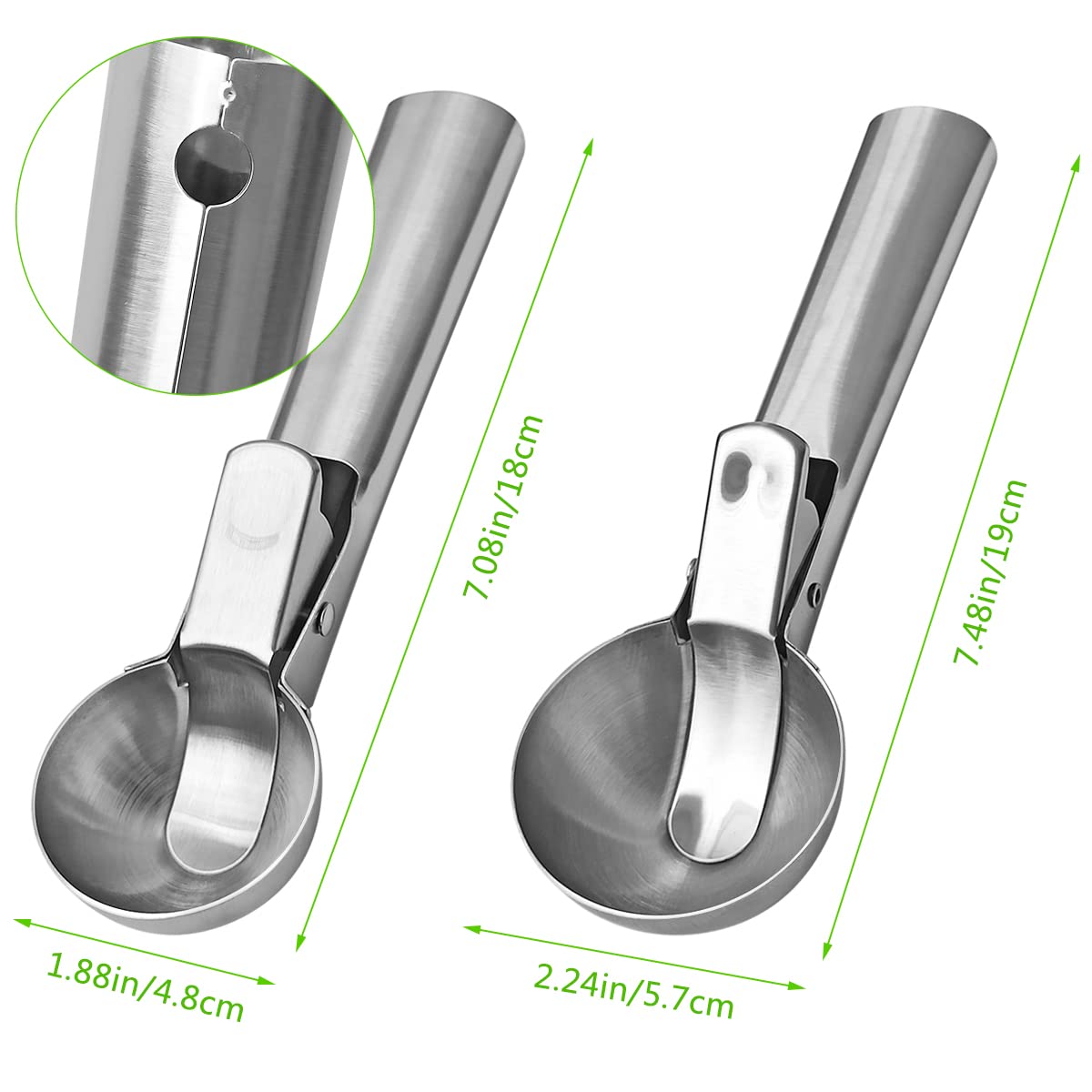 Tenalleys Stainless Steel Ice Cream Scoop - Heavy Duty Trigger Spoon, 7.5x2.1in, Silver, Model 600380