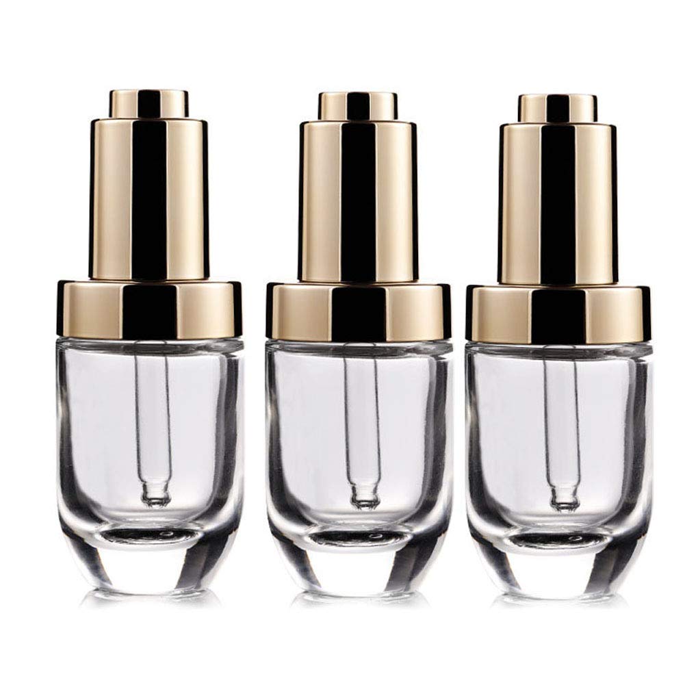 3Pcs 30ml/1oz Clear Thick Glass Press Dropper Bottles Essence Liquid Bottle Essential Oil Bottle Refillable Travel Container wit