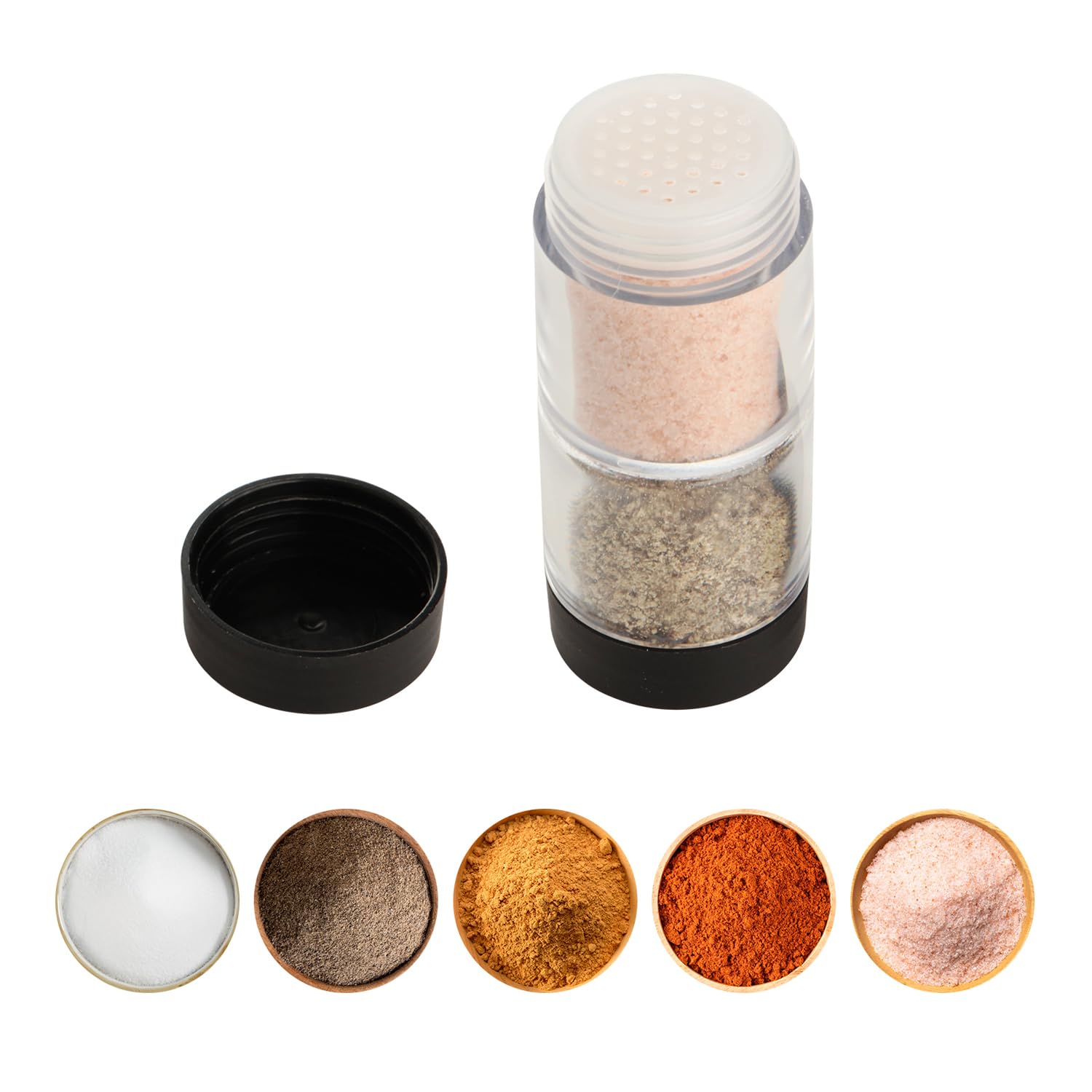 Sunmei Salt and Pepper Shakers Moisture Proof Set, 2-in-1 Portable Spice Shaker with Airtight Lid, Perfect for Camping Kitchen, 