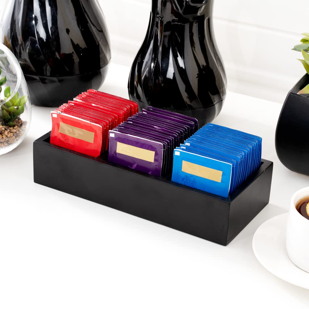 Restaurantware 9.5X4.25X2 Inch Coffee Condiment Organizer,1 Rectangle Creamer Organizer-3 Compartments,Break-Resistant,Black Bam