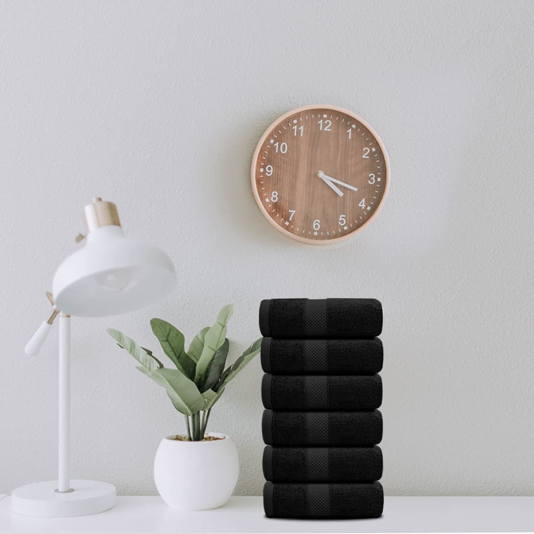 White Classic Luxury Hand Towels | Cotton Hotel spa Bathroom Towel | 16x30 | 6 Pack | Black