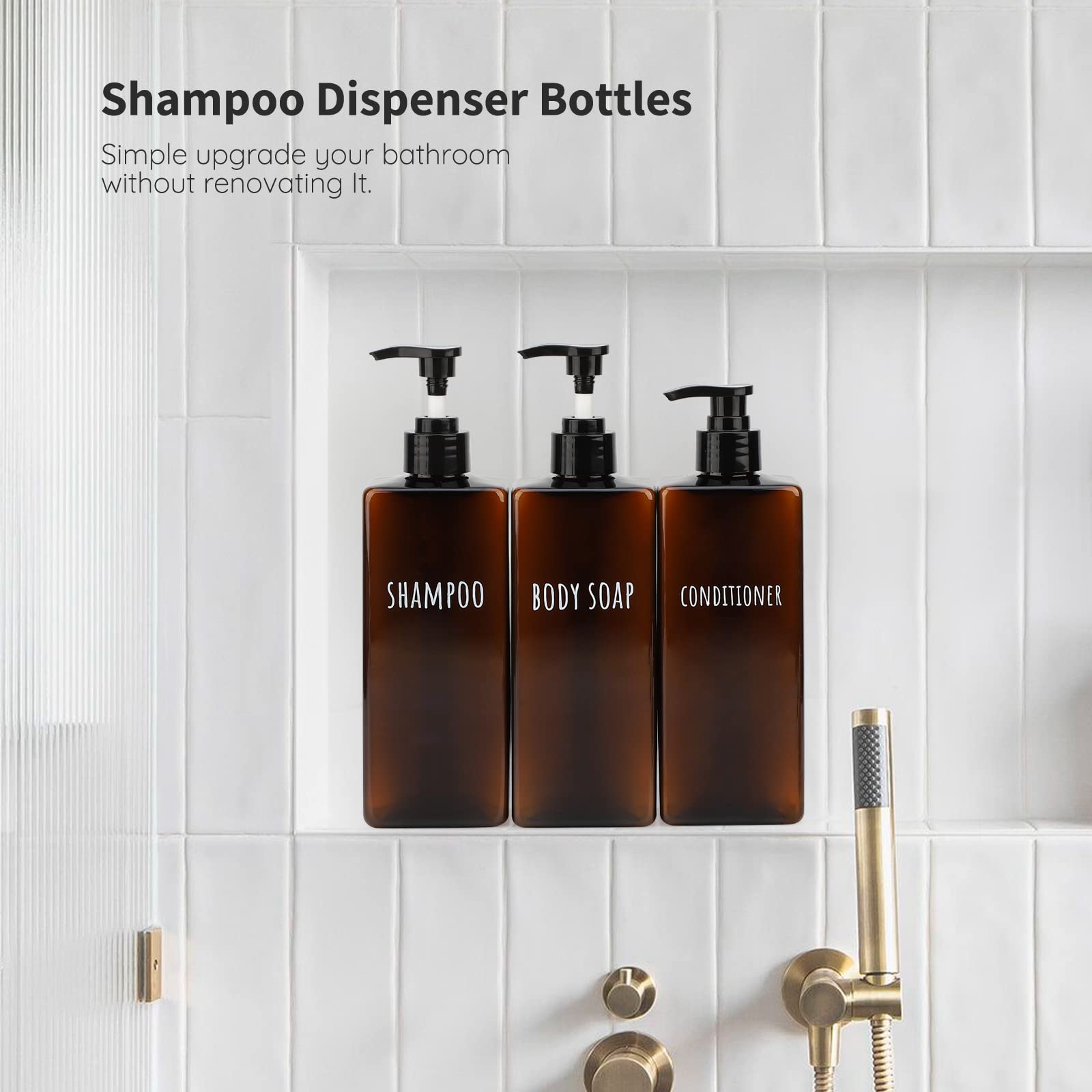 Segbeauty 16.9Oz Lotion Dispenser, 3Pcs Refillable Square Shampoo Bottles With Pump, 500Ml Empty Plastic Bathroom Shower Bottles