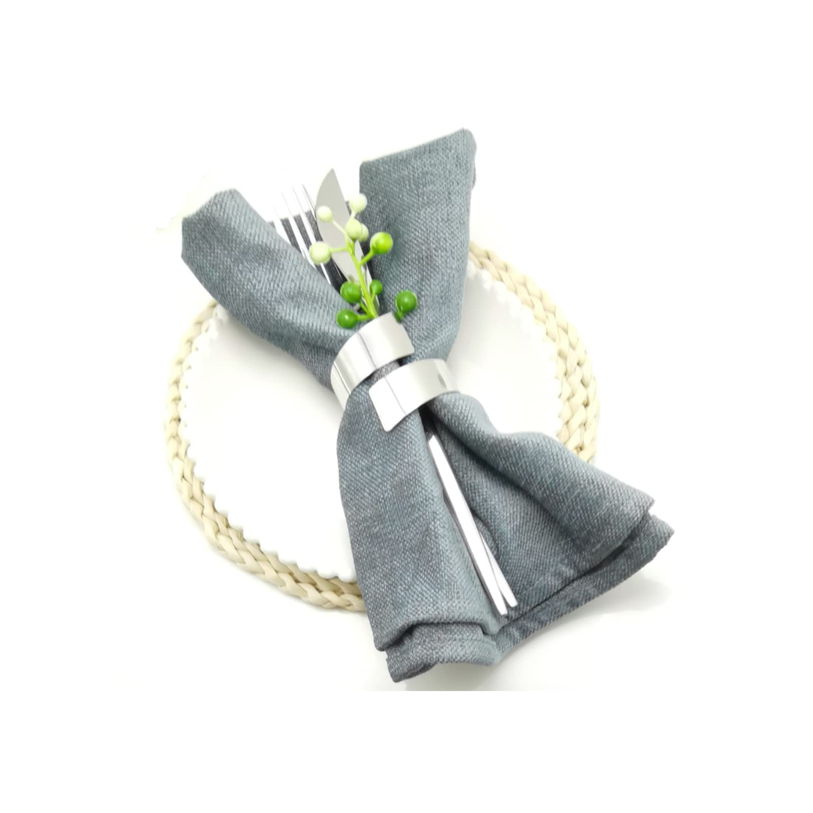 Silver Napkin Rings Set Of 6 Metal Napkin Ring Holder For Thanksgiving, Christmas Dinner Table Setting, Wedding, Holiday Parties