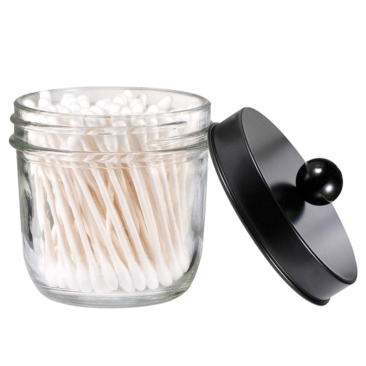 Amolliar Mason Jar Bathroom Accessories Set - 4 Pack, Foaming Soap Dispenser, Qtip Holder, Toothbrush Holder, Rustic Black Decor