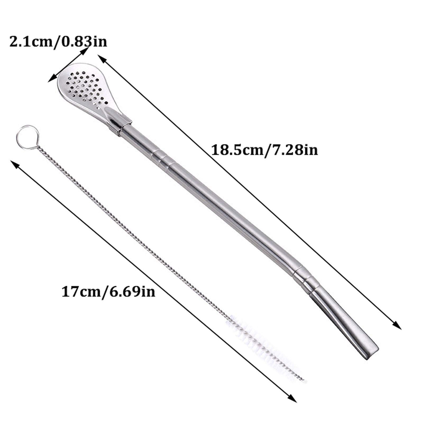 Fruta 6 Pcs Stainless Steel Yerba Mate Tea Bombilla Straws With Filter Spoon And 2 Pcs Cleaning Brushes, Removable Filtered Spoo