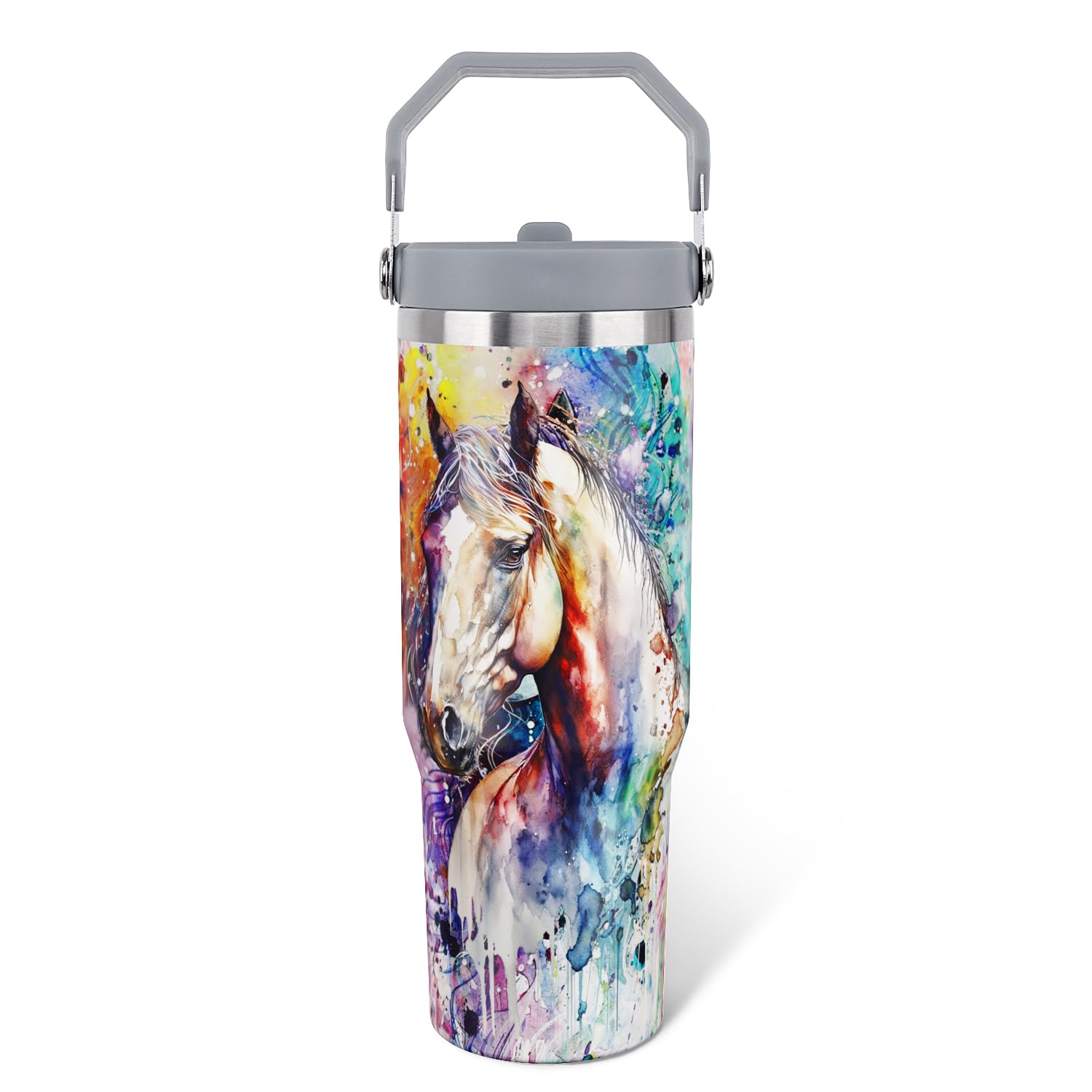 Unyopsa Horse Stuff Gifts for Women Girls, 30oz Horse Tumbler with Handle, Gift for Men Lovers, Stainless Steel Insulated Water 