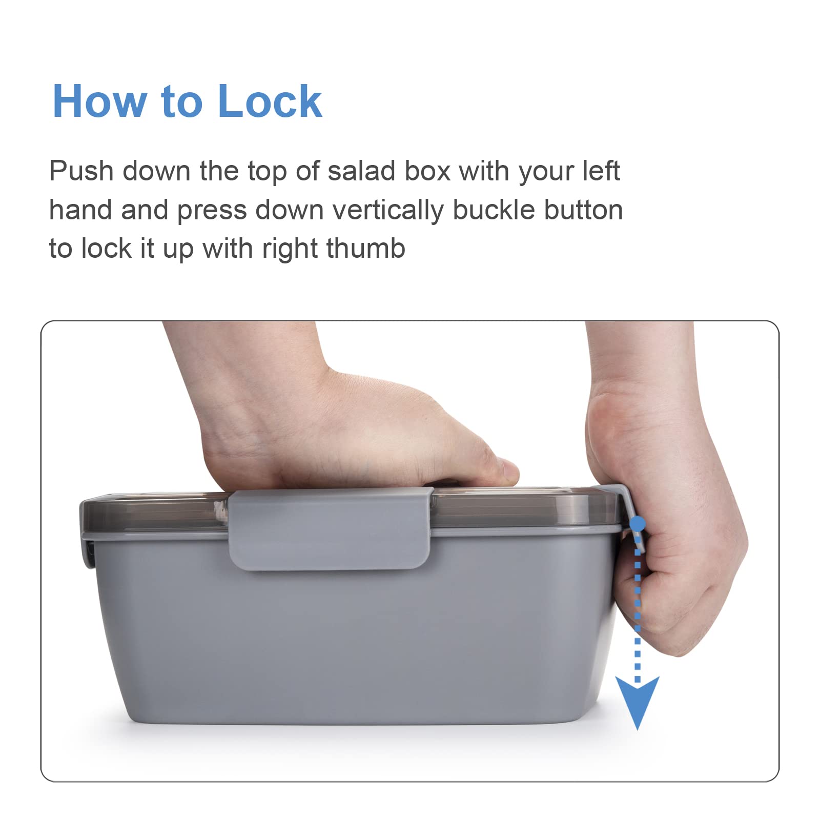 Freshmage Salad Lunch Container To Go, 68-Oz Grey-Xl, Leak-Proof Lid, 4 Compartments, Sauce Container, Safe Material, Easy Carry