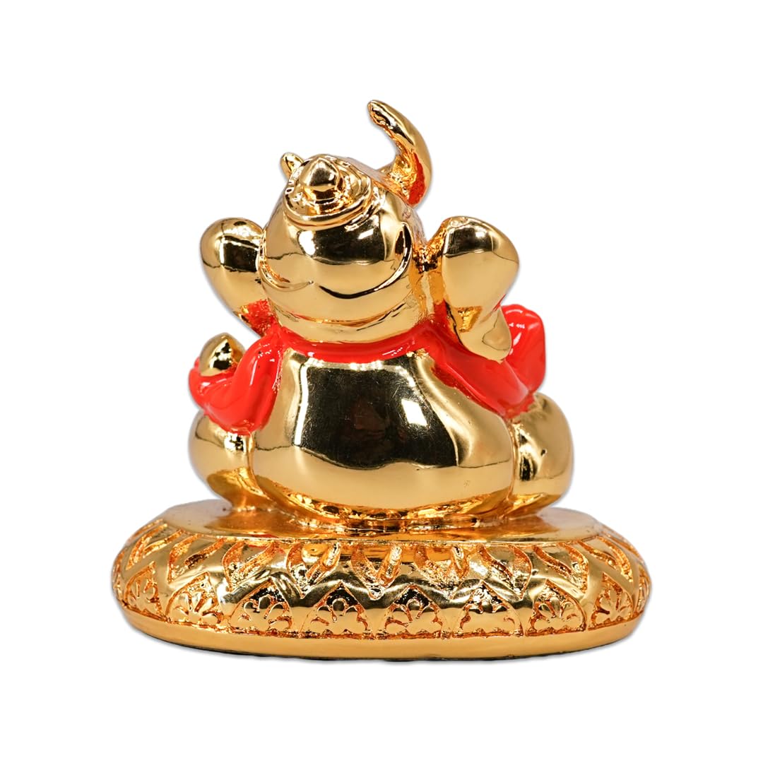 Aarya24Kt Gold Plated Chanda Ganesha With Base |Ganpati Idol For Car Dashboard, Office Desk & Home Temple | Prosperity & Protect