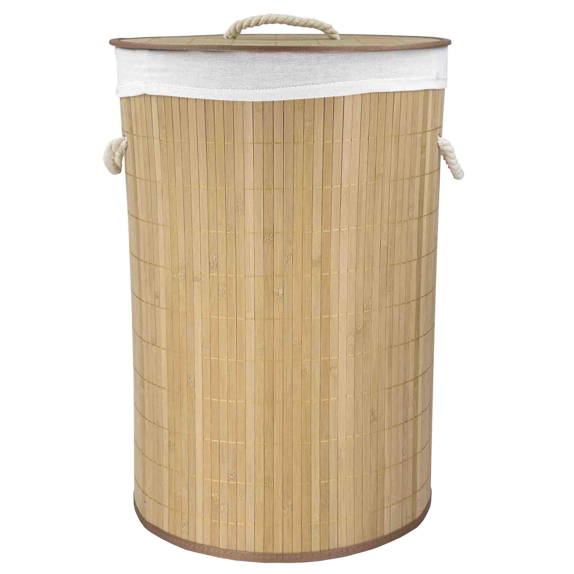 Home Basics Foldable Bamboo Laundry Basket Hamper (Round, Natural)