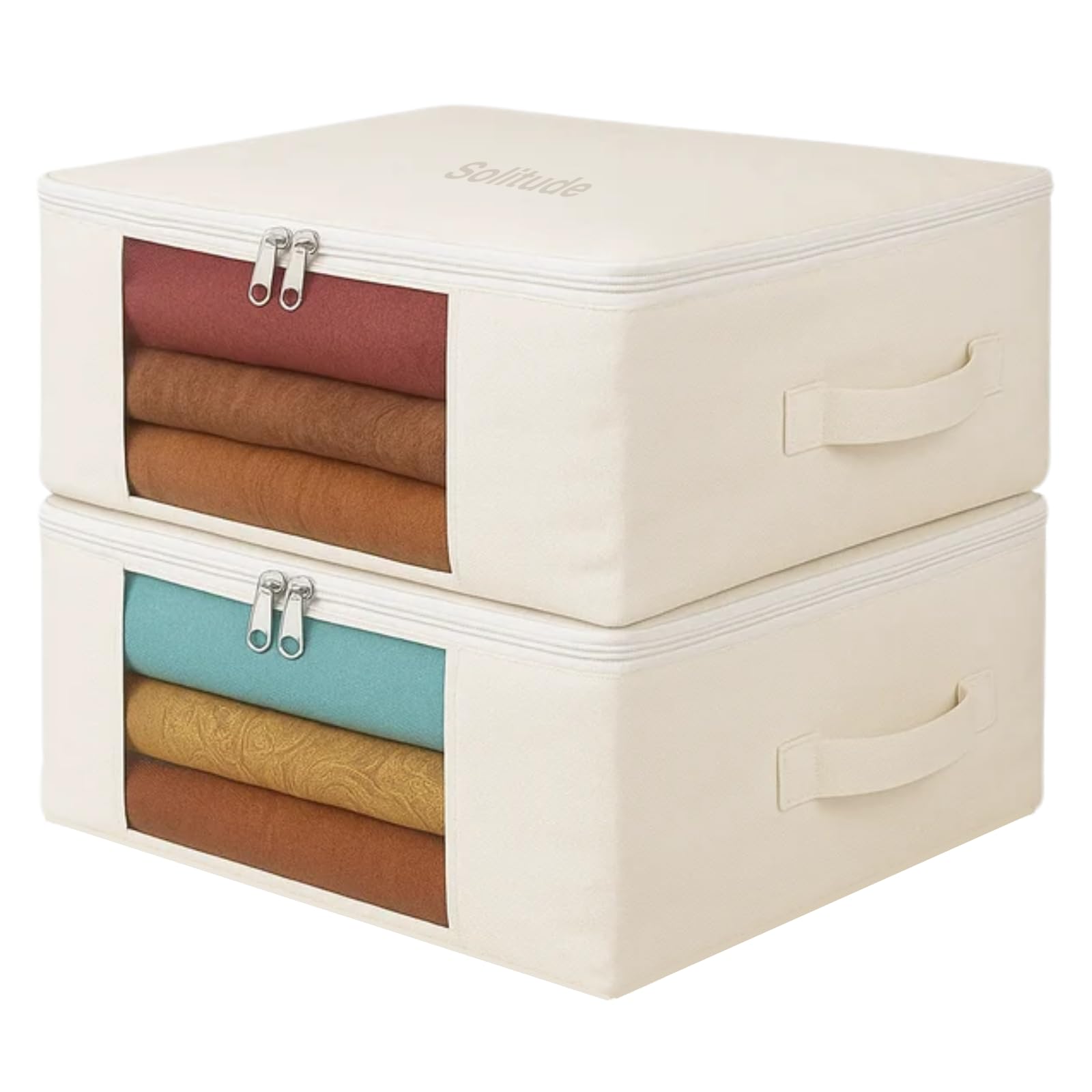 Solitude 2 Pcs Cotton Canvas Clothes Storage Bags/Saree Covers With Zip For Wardrobe Storage Organizer Specially Transparent Net