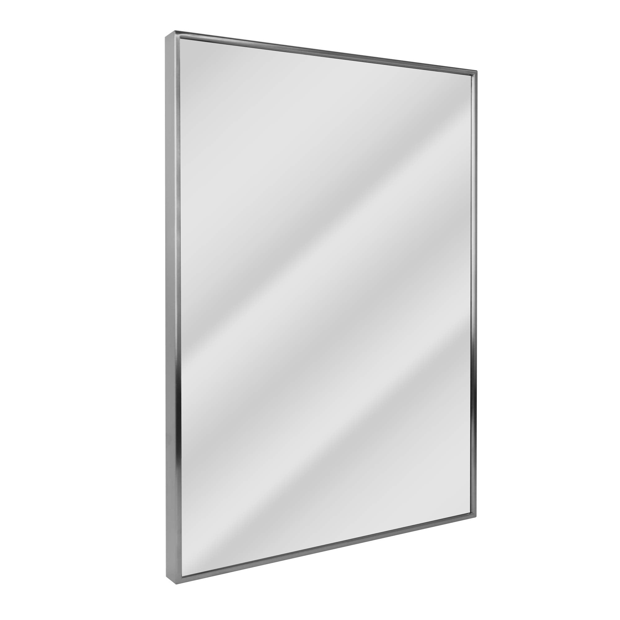 Head West Brushed Nickel Float Rectangular Framed Accent Wall Vanity Mirror - 22 X 34
