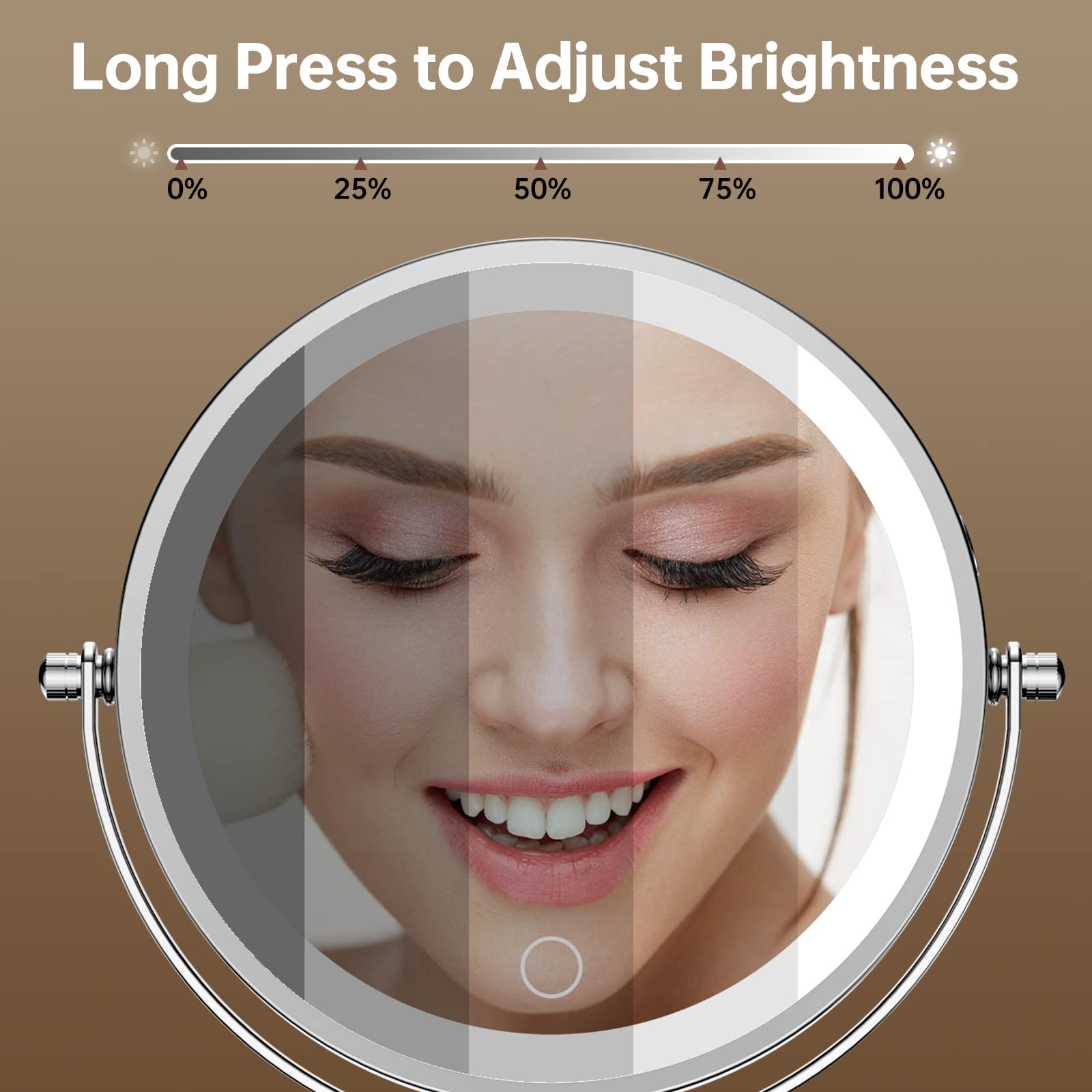 Gospire Lighted Makeup Mirror With Magnification 10X, Rechargeable Stepless Dimming Led Vanity Mirror 7'', 360 Swivel Magnifying