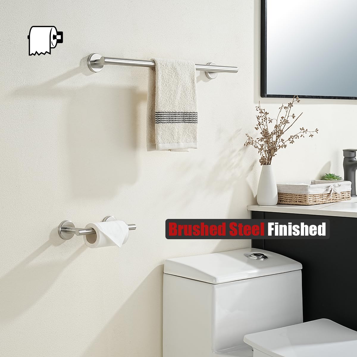 Jqk Brushed Toilet Paper Holder, Double Post Pivoting Tissue Holder Wall Mount, 304 Stainless Steel Hold Mega Rolls, Tph150-Bn