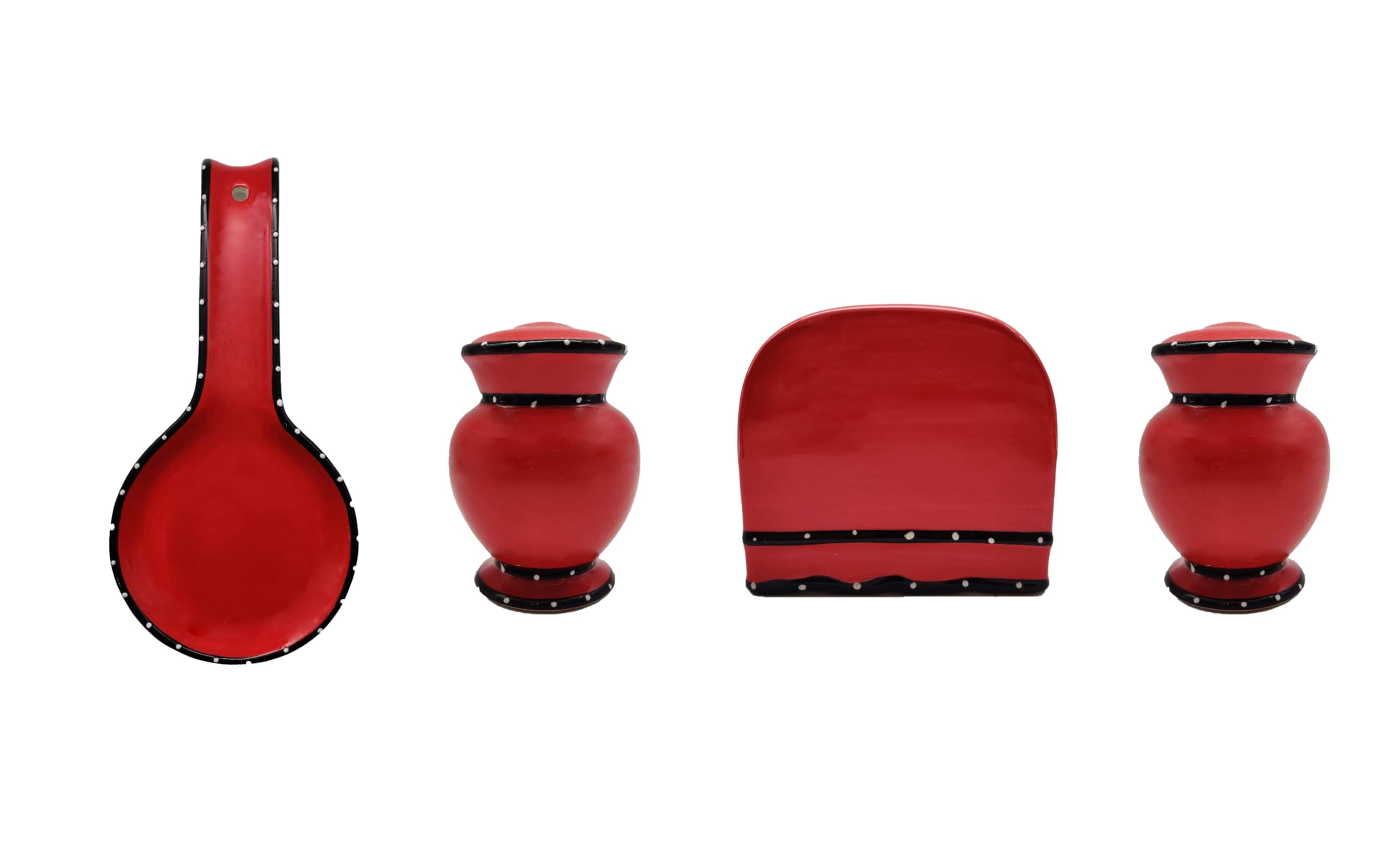 Tuscany Hand Painted Ruffle 4Pc Stove Top Set, Napkin, Salt, Pepper And Spoon Rest, Your Choice Of Color By Ack (Red)