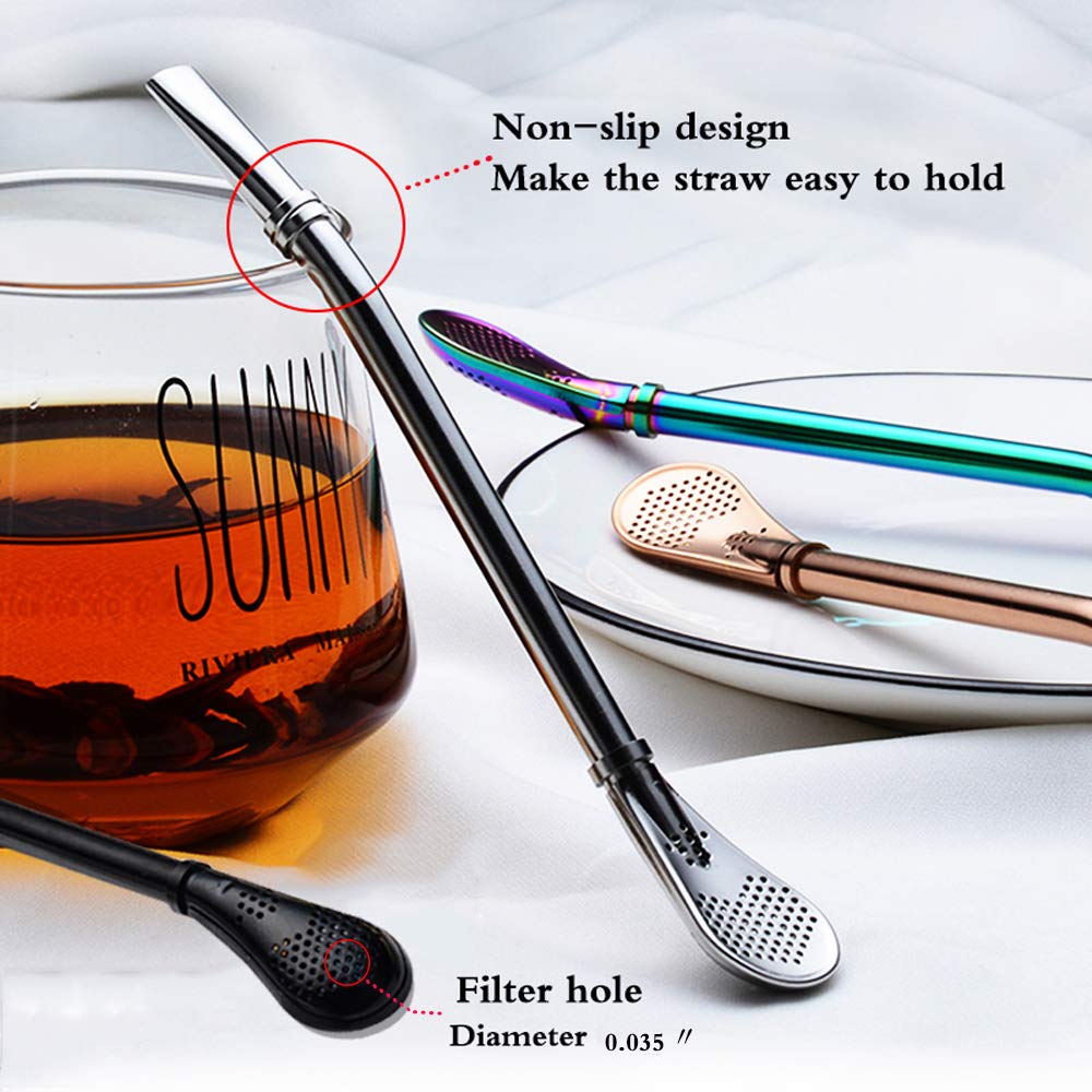 Yerba Mate Bombilla Stainless Steel Straw Loose Leaf Tea Infuser Dringking Spoons Filter Stirring Straws Pack Of 5 With 2 Cleani