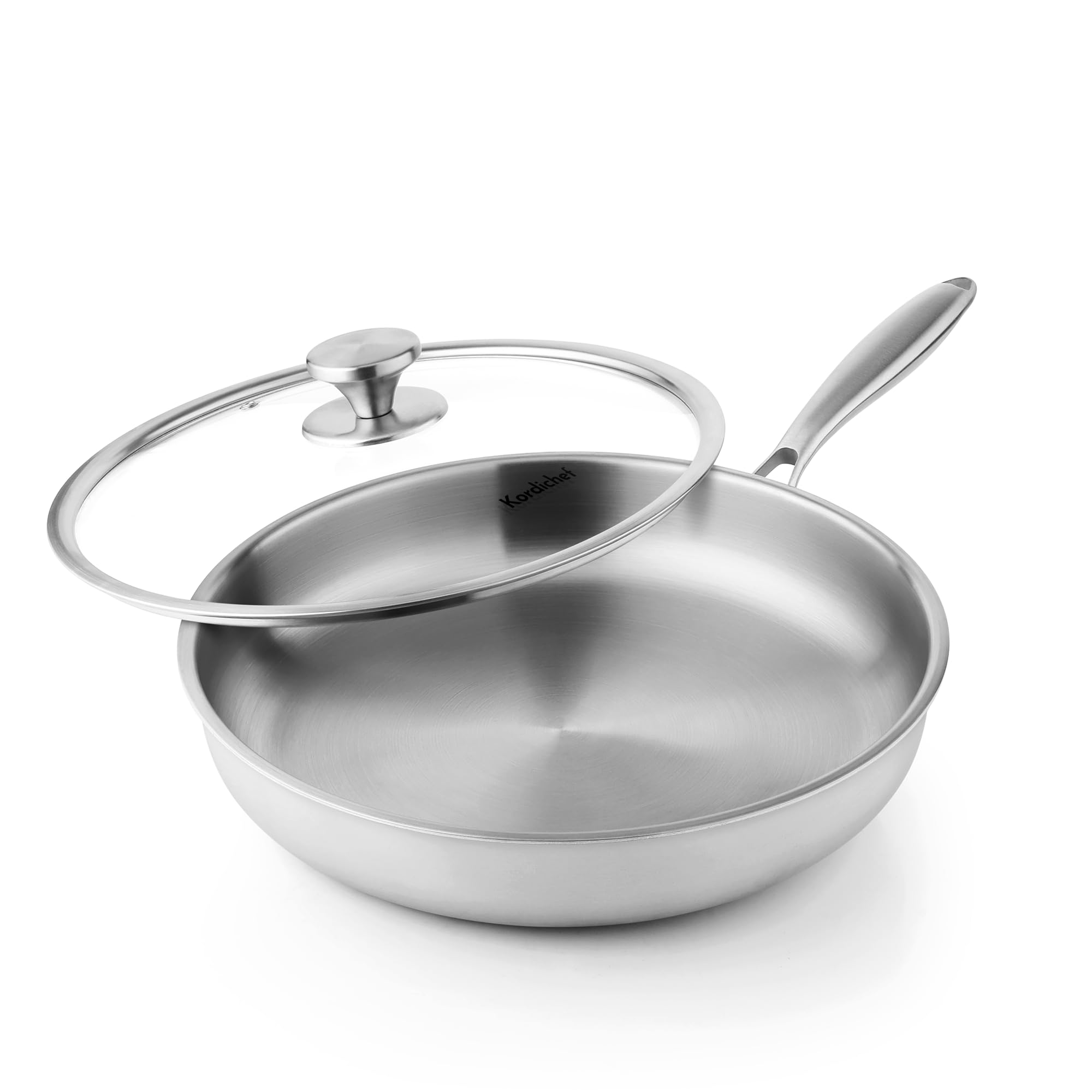 Kordichef 12 Inch Stainless Steel Frying Pan with Lids, Healthy Stainless Steel Skillet, Works on Induction, Ceramic and Gas Coo
