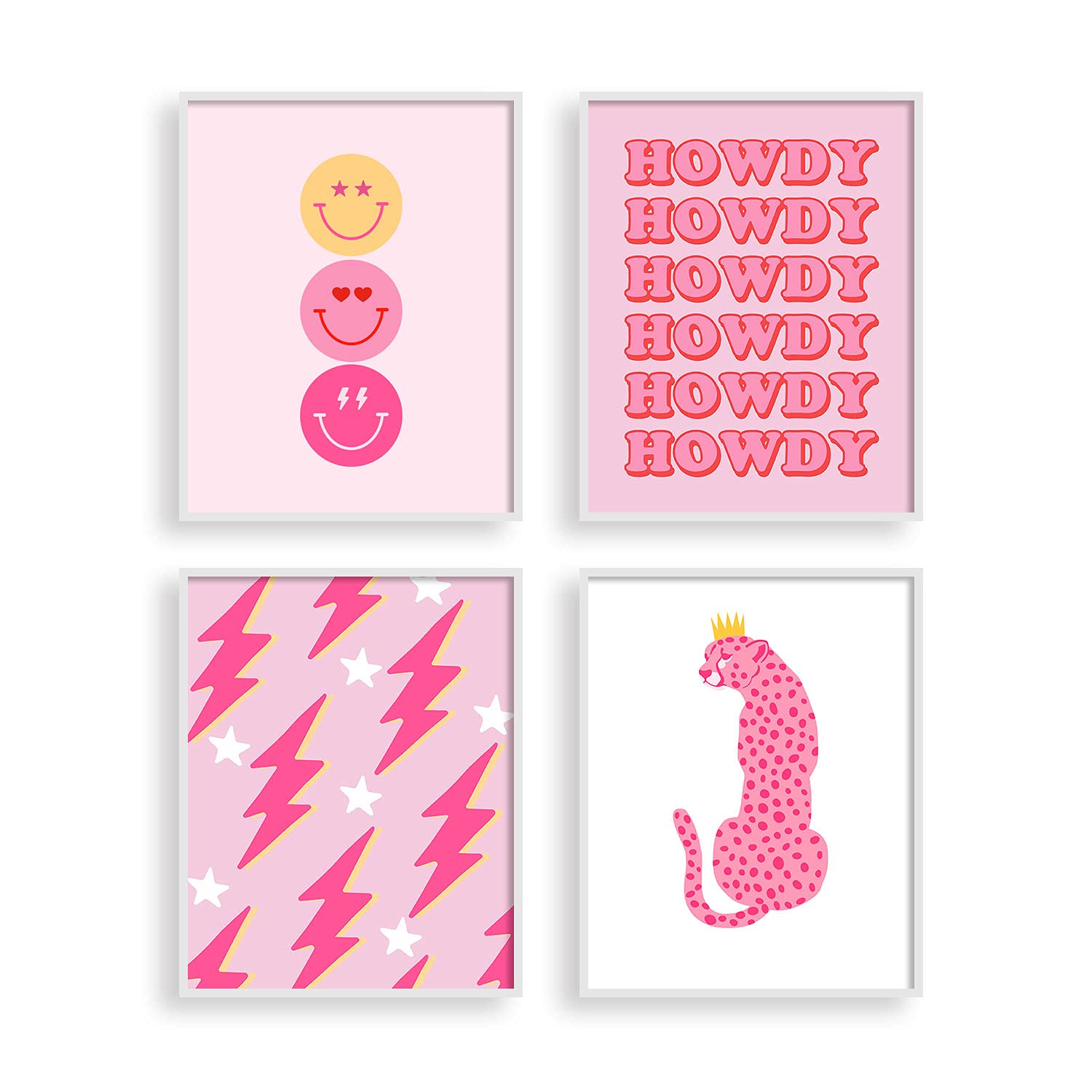 Heilkee Preppy Room Decor Aesthetic Hot Pink White Wall Art For Teen Girls Bedroom Pink College Dorm Room Posters Trendy Wall De