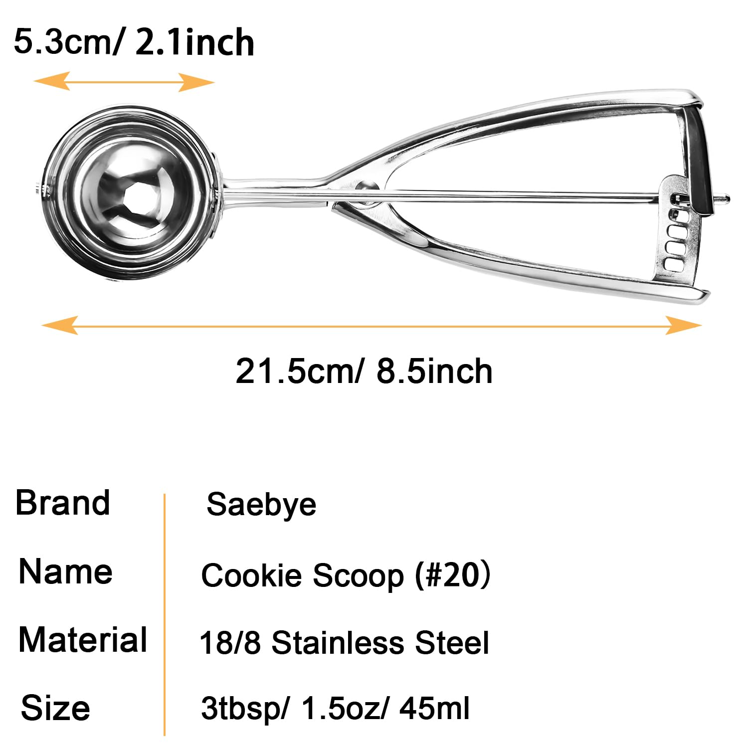 Large Cookie Scoop. 3 Tbsp Cookie Scoop For Baking, Cookie Dough Scoop, Cupcake Scoop, 2 3/32 Inches / 53 Mm Ball, 18/8 Stainles