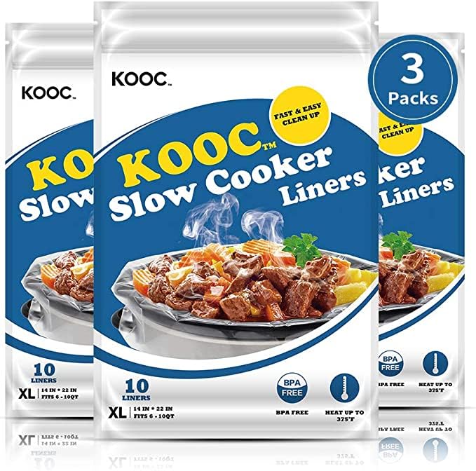 Kooc Slow Cooker Liners 14''X22'' 30 Count Extra Large Size Disposable Pot Liners Cooking Bags Fit 6 Qt To 10 Qt Pot Bpa Free Fr