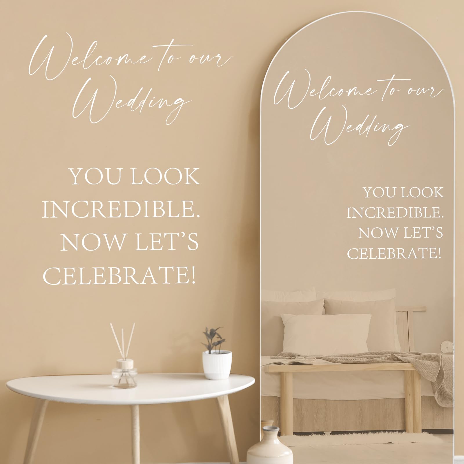Watersay 2 Pcs Welcome to Our Wedding Mirror Decal Vinyl Lettering Decal Sticker Removable Letters Wedding Decals for Mirrors Gl