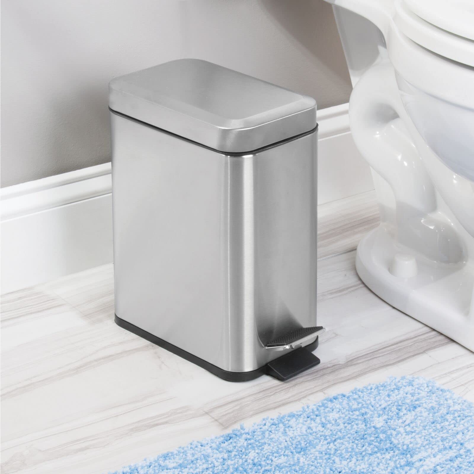 Mdesign Pedal Bin - Waste Bin With Pedal, Lid And Plastic Bucket Insert Perfect For Bathroom, Kitchen, And Office - Metal Househ