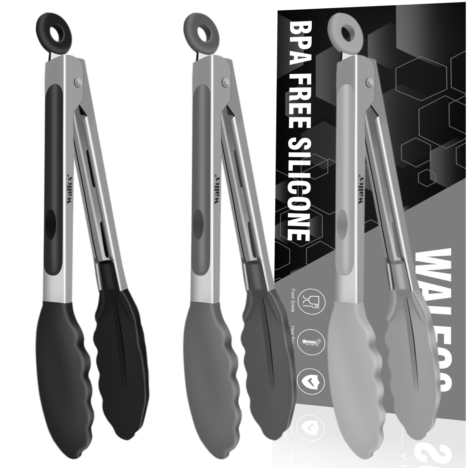 Walfos Small Silicone Tongs For Cooking- 7 Inch Mini Kitchen Tongs With Silicone Tips, Great For Cooking, Turning, Serving, Food