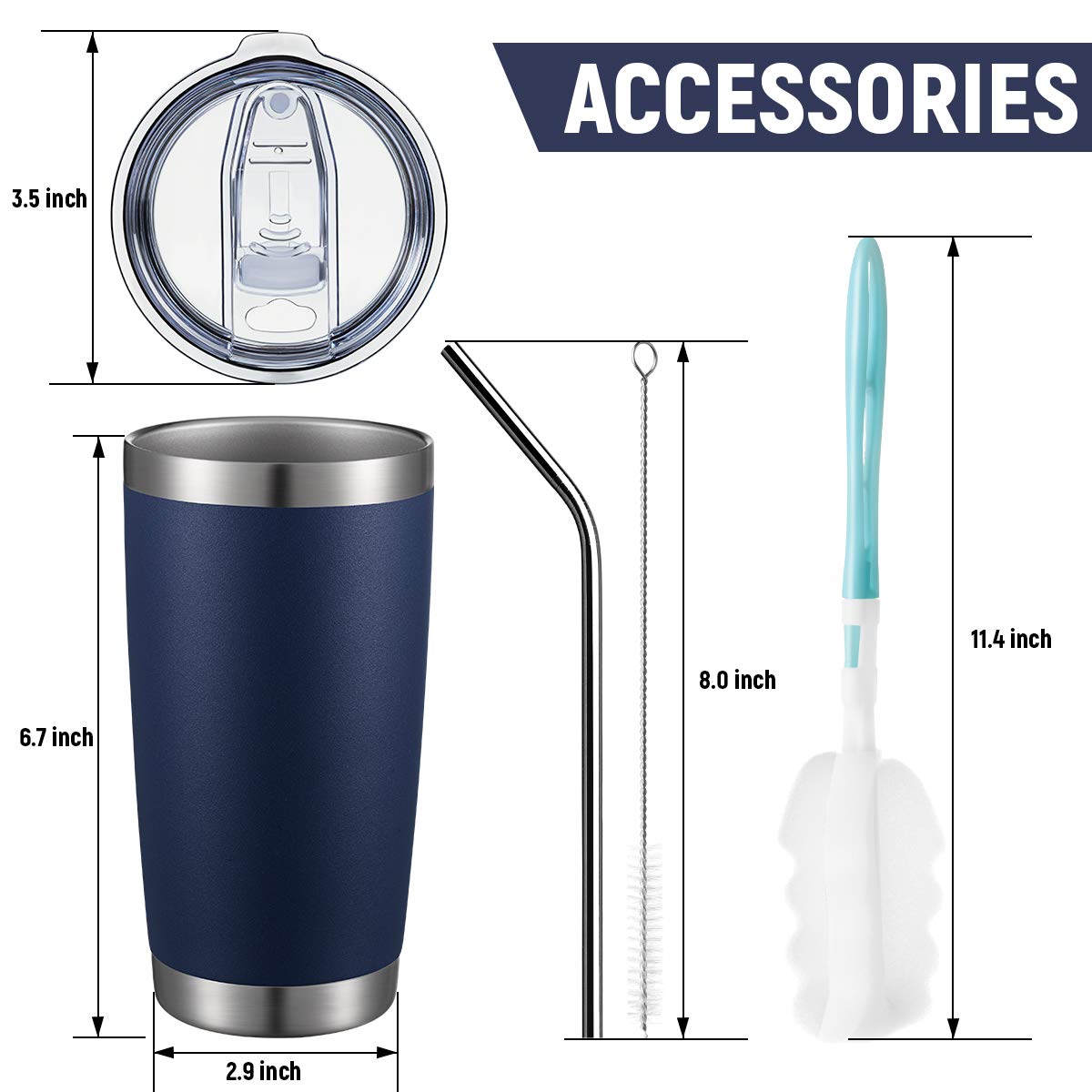 Comooo 20Oz/8Pack Double Wall Vacuum Insulated Coffee Travel Mug Stainless Steel Tumbler Bulk With Lid And Straw Durable Powder