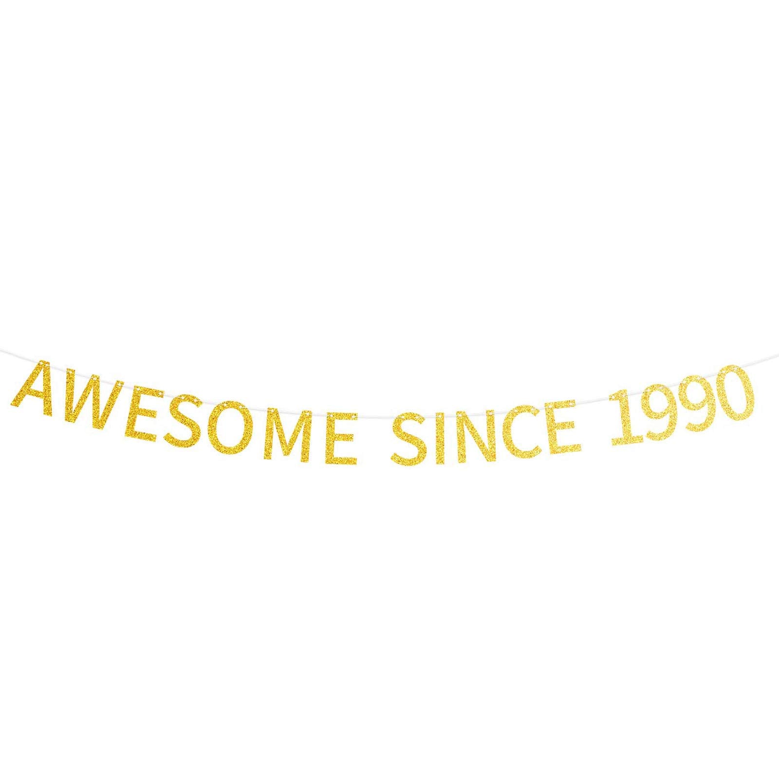 Awesome Since 1990 Pre-Strung Gold Glittery 34Th Birthday Banner 34 Thirty Four Old Birthday Party Decorations For Men Women