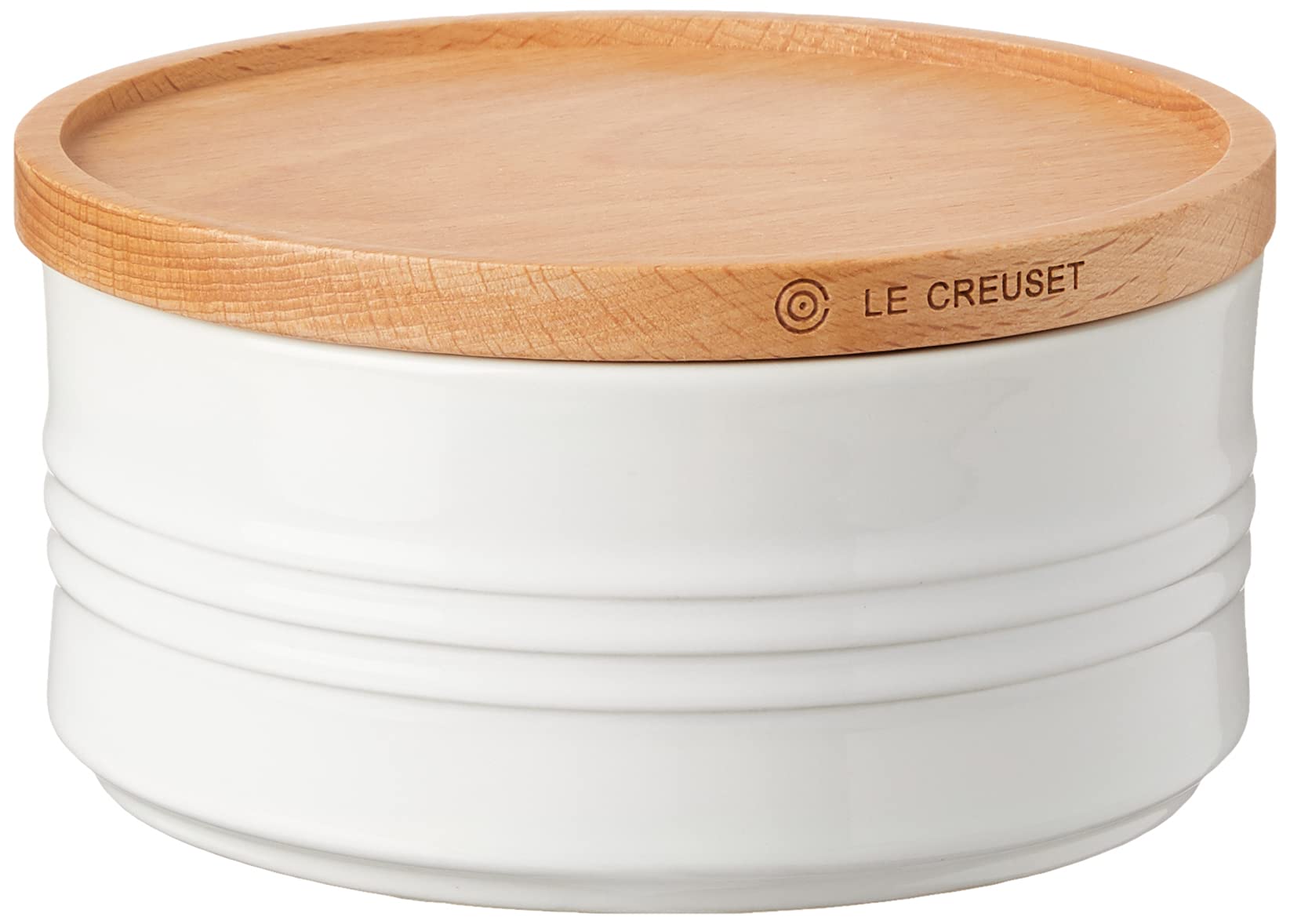 Le Creuset Stoneware Canister With Wood Lid, 23 Oz. (5.5'' Diameter), White