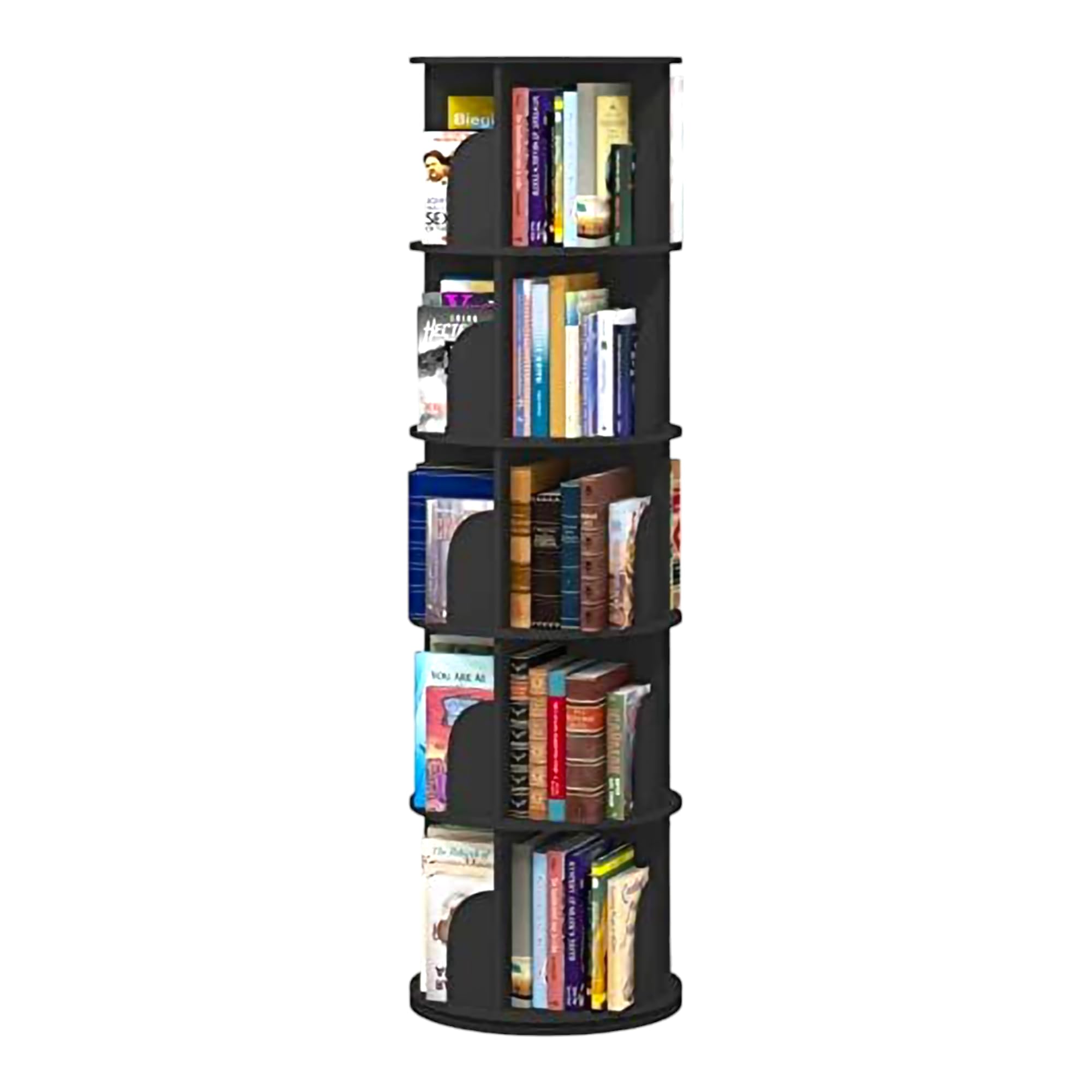 Aesthetic Decor Wooden Rotating 360 Preassembled Book Shelf Tower Case Open Rack Organiser SpaceSaving 5 Tier Corner Stand For 