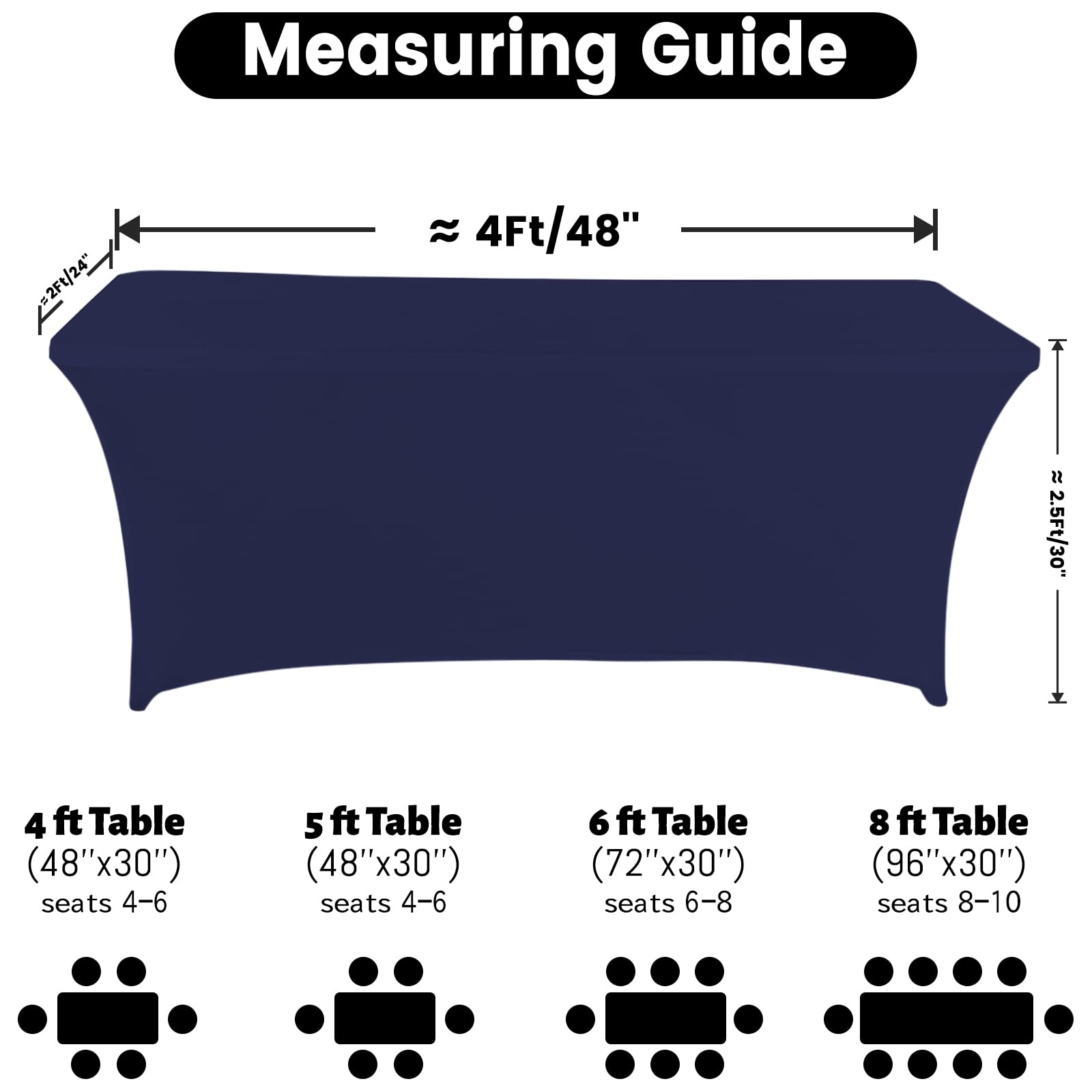 Fhberni Spandex Table Cover 4 ft. Fitted Polyester Tablecloth Stretch Table Cover Table Topper Open Back - Navy