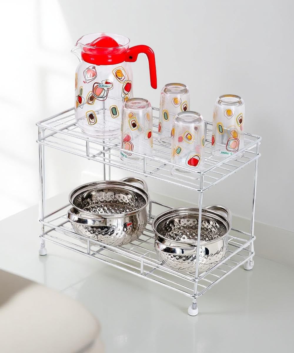 Ivaza Rustproof Stainless Steel 2Tier Spice Rack  Kitchen Organizer Shelf For Pickle Jars, Condiments, And Containers  Ideal 