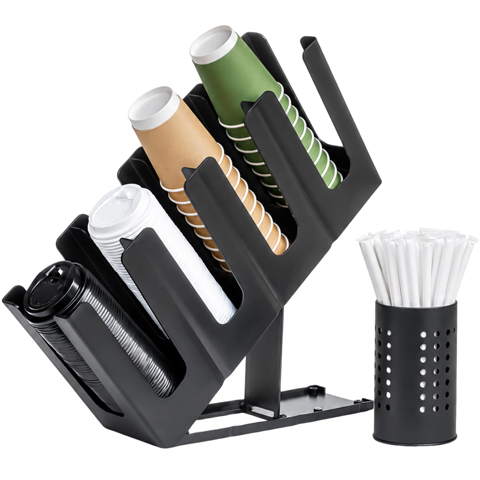 Coffee Cup and Lid Holder with Straw Organizer, Cup Dispenser Countertop