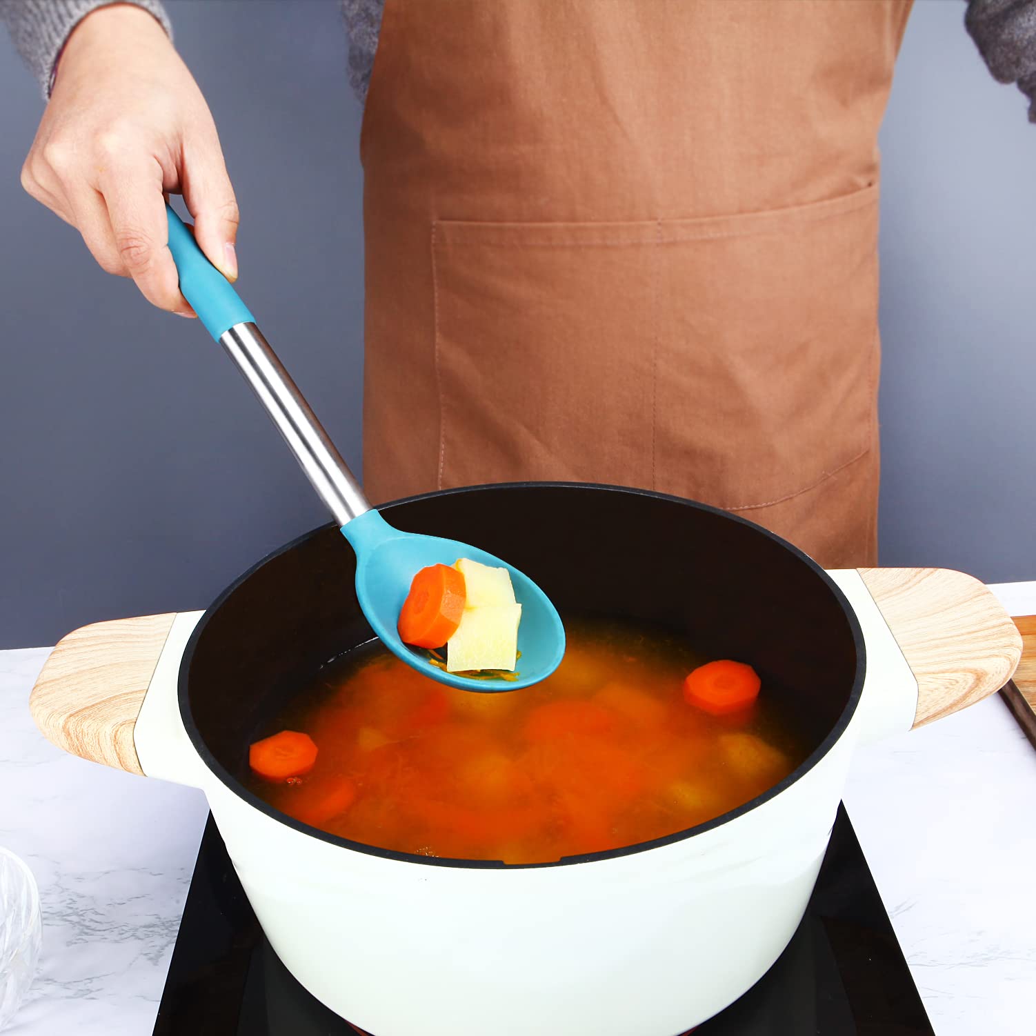 Pack Of 2 Large Silicone Slotted Spoon Kitchen Skimmer With High Heat Resistant Bpa Free Non Stick Cooking Ladle Strainers For D