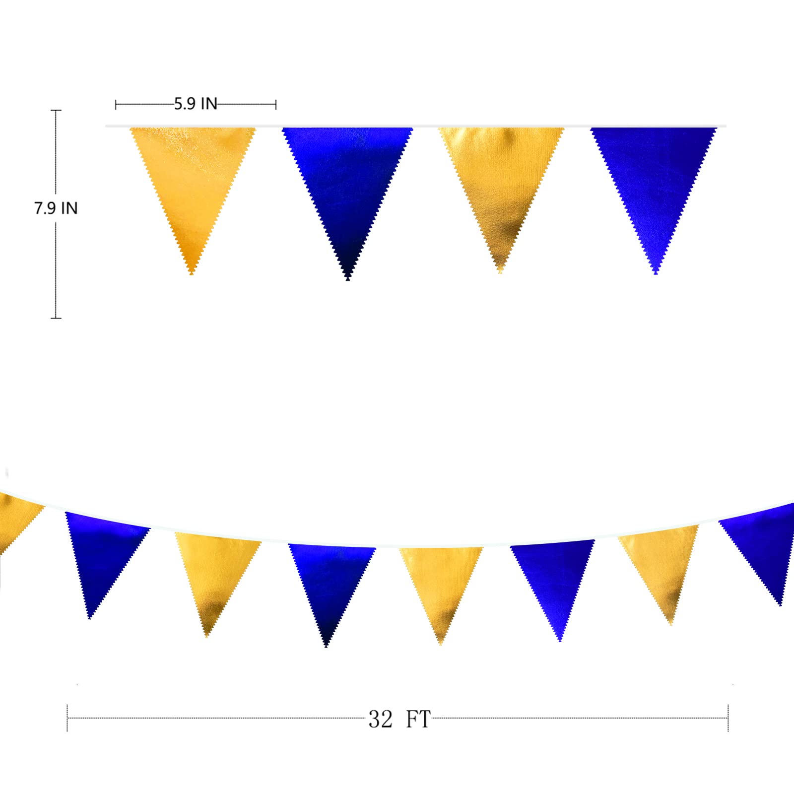 Royal Blue Gold Party Decoration Navy Blue Gold Triangle Pennant Banner Flag Metallic Fabric Bunting Garland For Graduation Birt