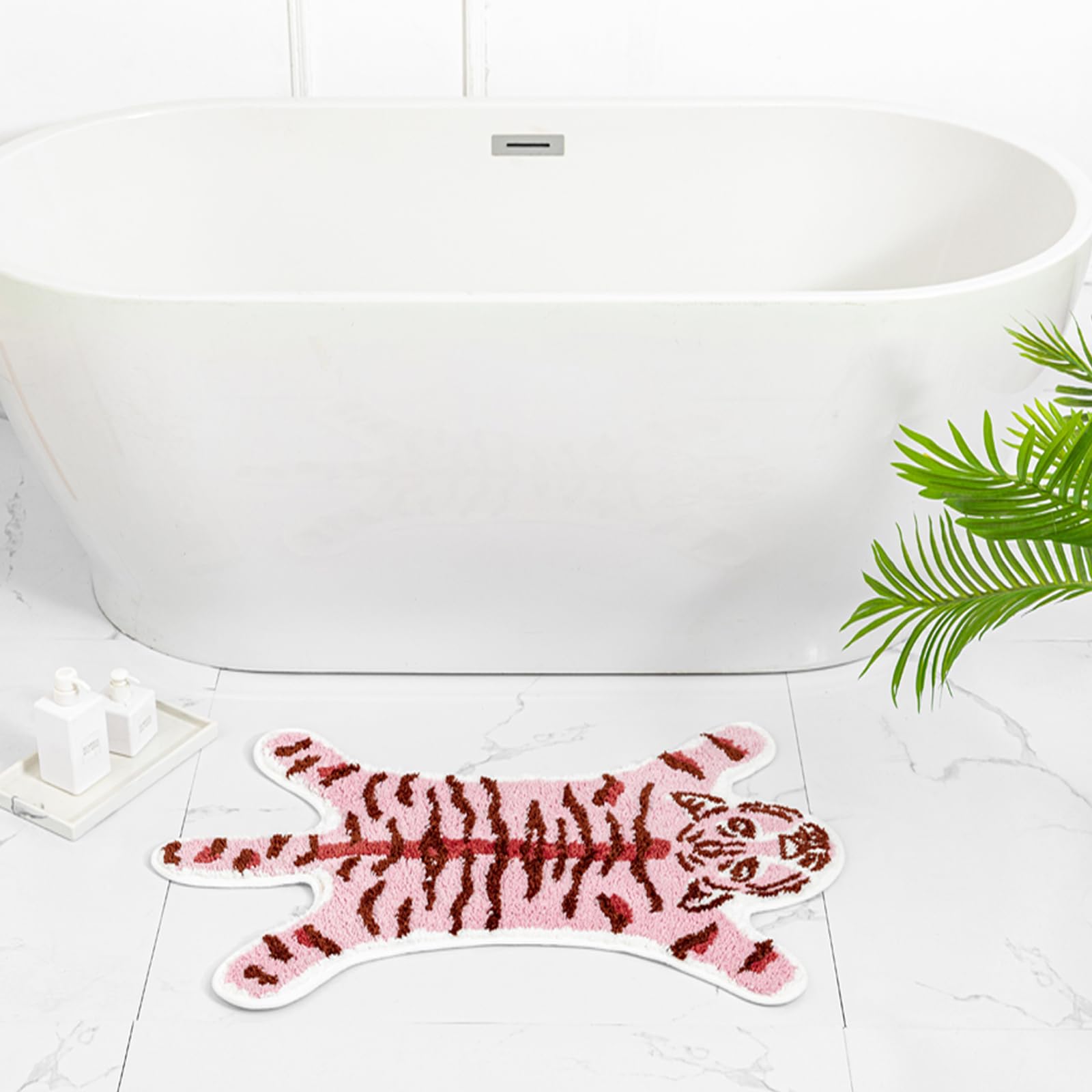 Tiger Bath Mat For Bathroom, Cute Pink Tiger Bathroom Rugs Non-Slip Cartoon Tiger Bath Mats Animals Shaped Absorbent Bathtub Rug