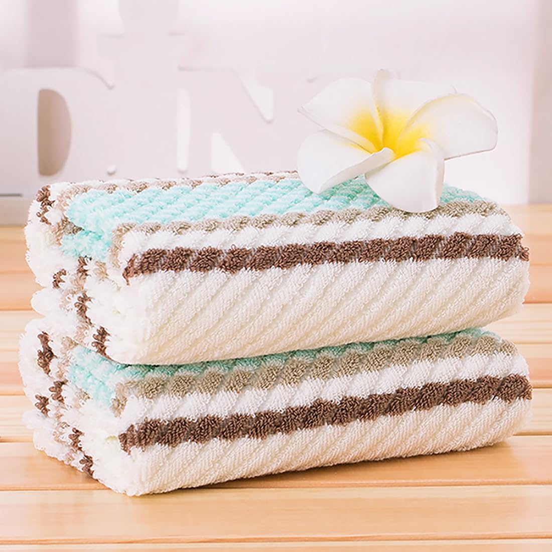 Pidada Hand Towels Set Of 2 Striped Pattern 100% Cotton Soft Absorbent Decorative Towel For Bathroom 13.4 X 29.5 Inch (Brown)