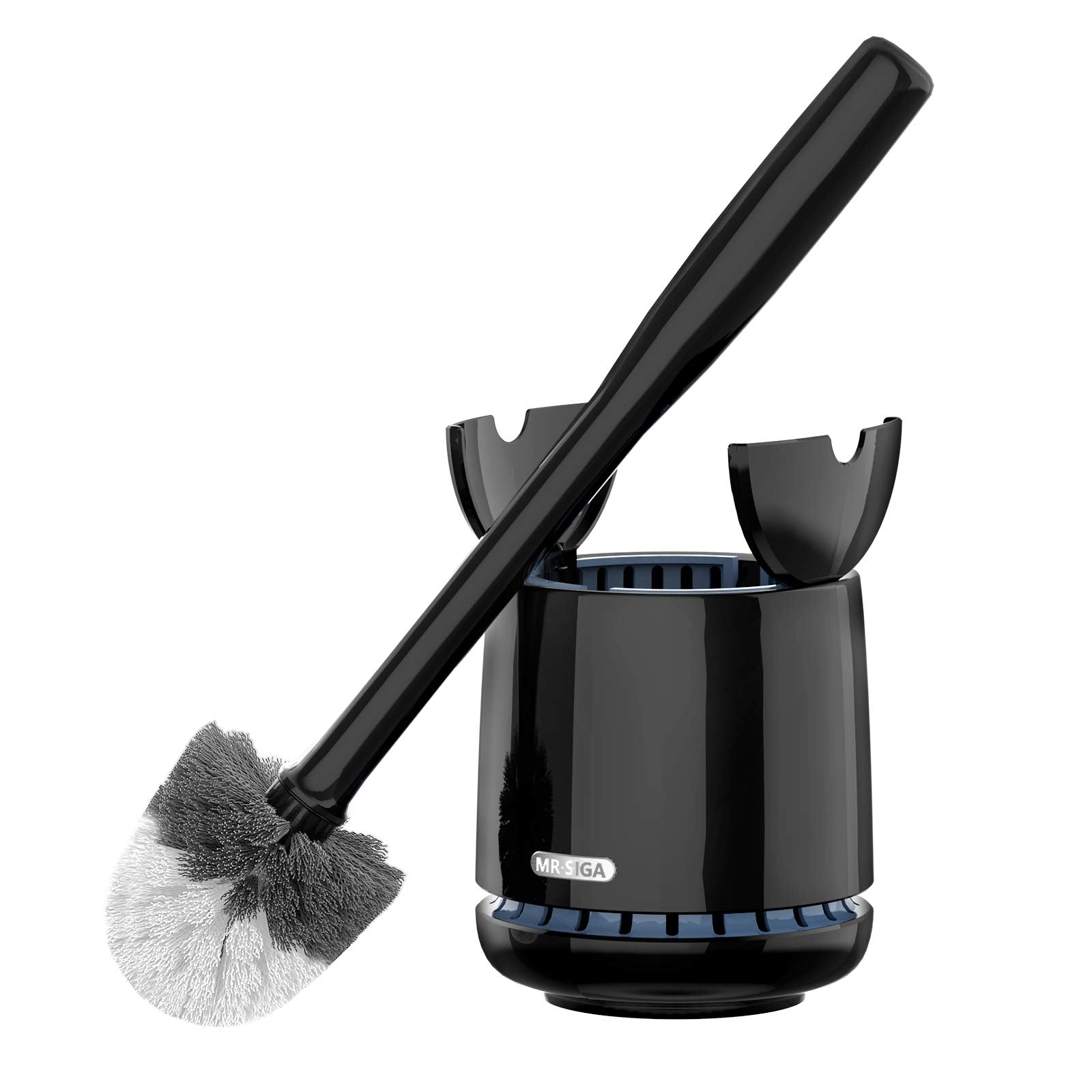 Mrsiga Toilet Bowl Brush And Holder, Premium Quality, With Solid Handle And Durable Bristles For Bathroom Cleaning, Black, 1 Pac