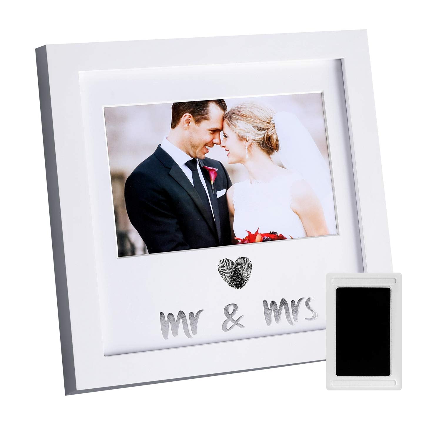 Jinchuan Heart Thumbprint Keepsake Frame and Ink Kit,Wedding Picture Frame Wedding Registry Idea Shower Gift For Bride Newlywed 