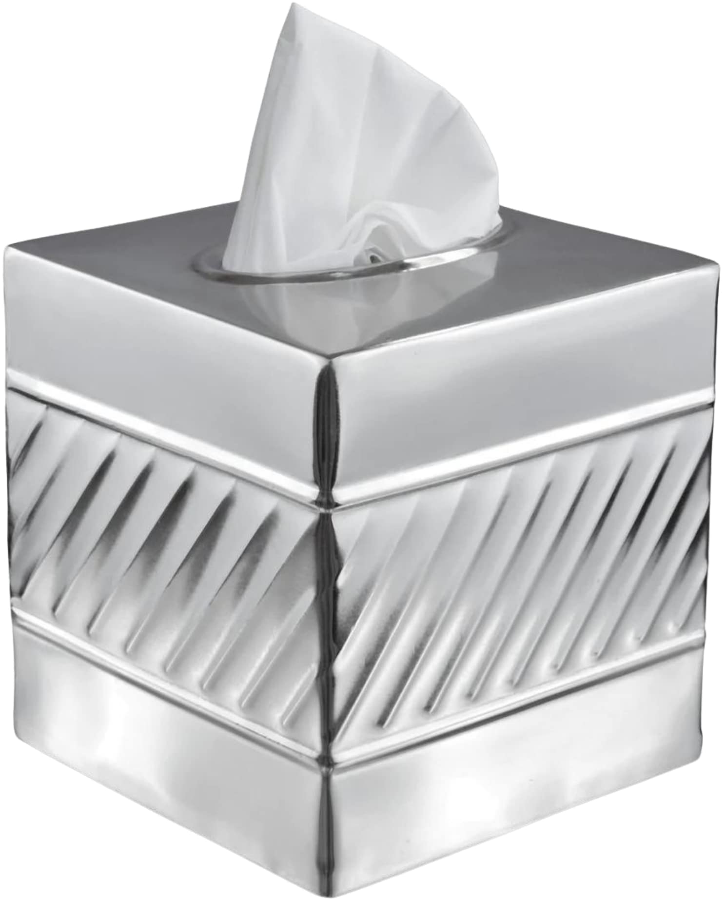 Monarch Abode 39327 Handcrafted Tissue Box Square Cover Dispenser, Wave Embossed, Metal Dresser Accessories For Office Bathroom