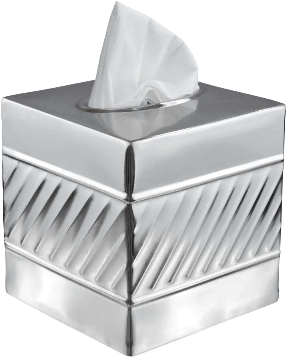 Monarch Abode 39327 Handcrafted Tissue Box Square Cover Dispenser, Wave Embossed, Metal Dresser Accessories For Office Bathroom