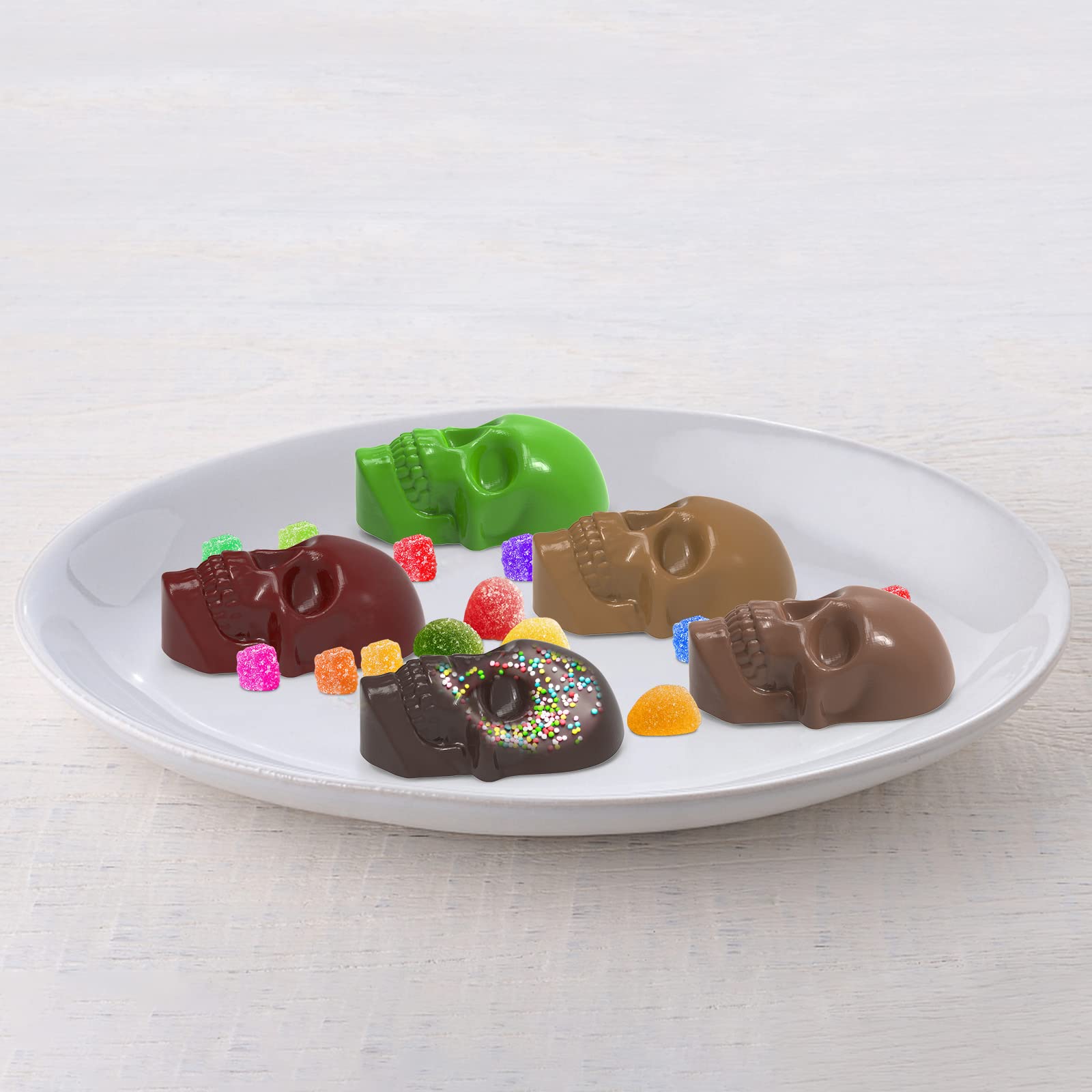 Juome Gummy Skull Silicone Candy Molds, 2 Pack Mini Skull Gummie Chocolate Molds With Dropper For Halloween Gummies, Candies, Je