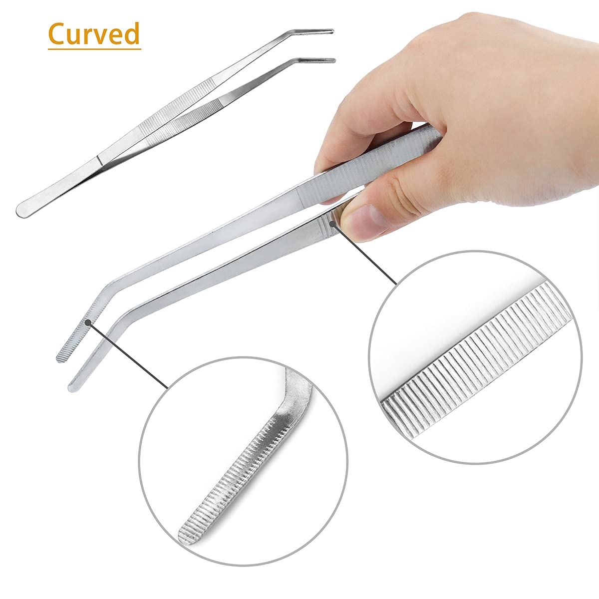 Kitchen Tweezers Long Tweezers Set, Leefone 2 Pcs 12 Inch Stainless Steel Food Tweezers With Precision Serrated Tips For Cooking