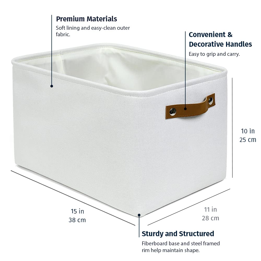 OrganiHaus Large Fabric Storage Baskets for Shelves 3 Pack | 15x11in Closet Storage Bins for Shelves | Cloth Baskets | Fabric Storage Cubes | Linen Closet Organizers | Fabric Basket - White Basket