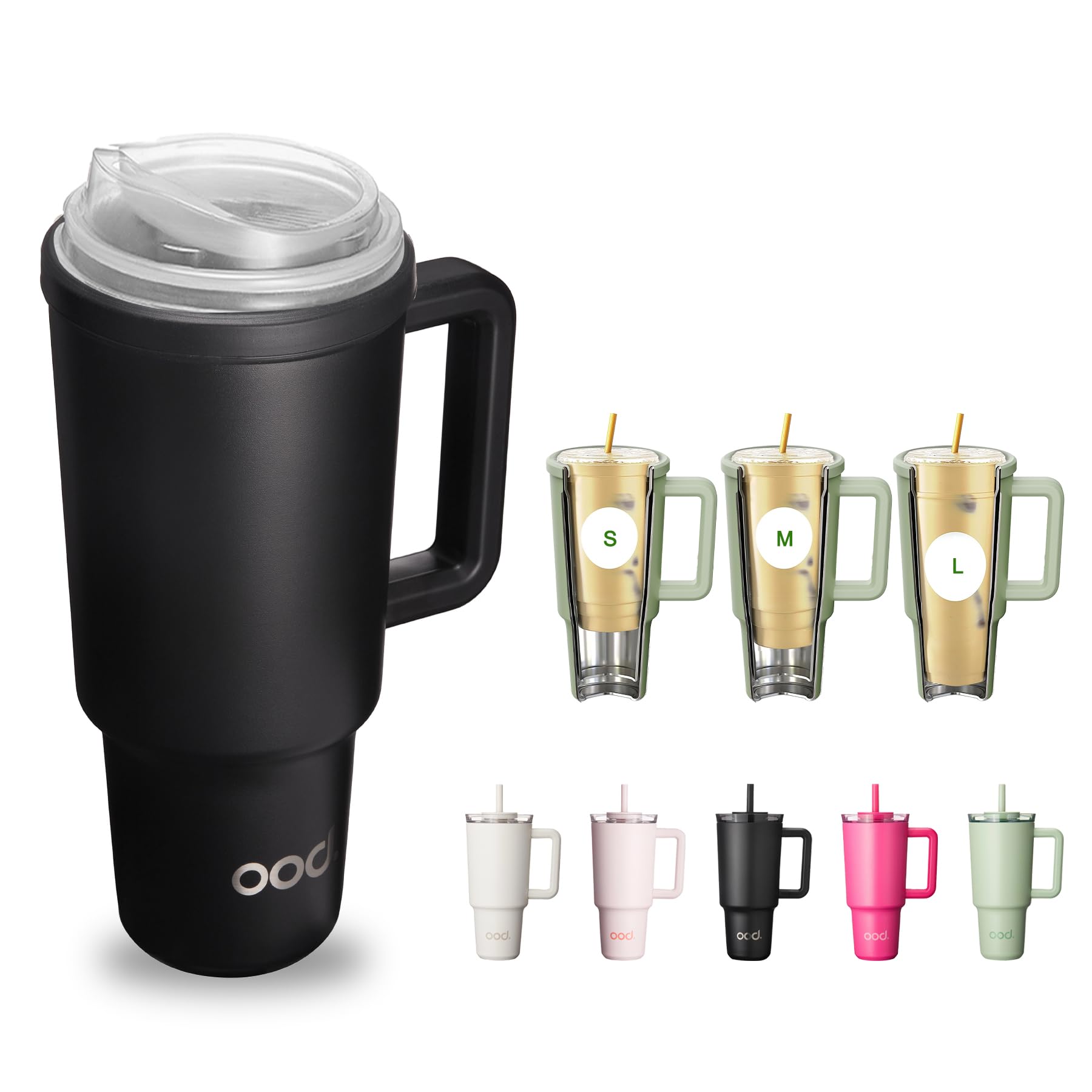 OOD OniVerso 40 oz Stainless Steel Insulated Tumbler with Handle and Straw, Iced Coffee Cup Holder for Disposable Cups, Leak Pro