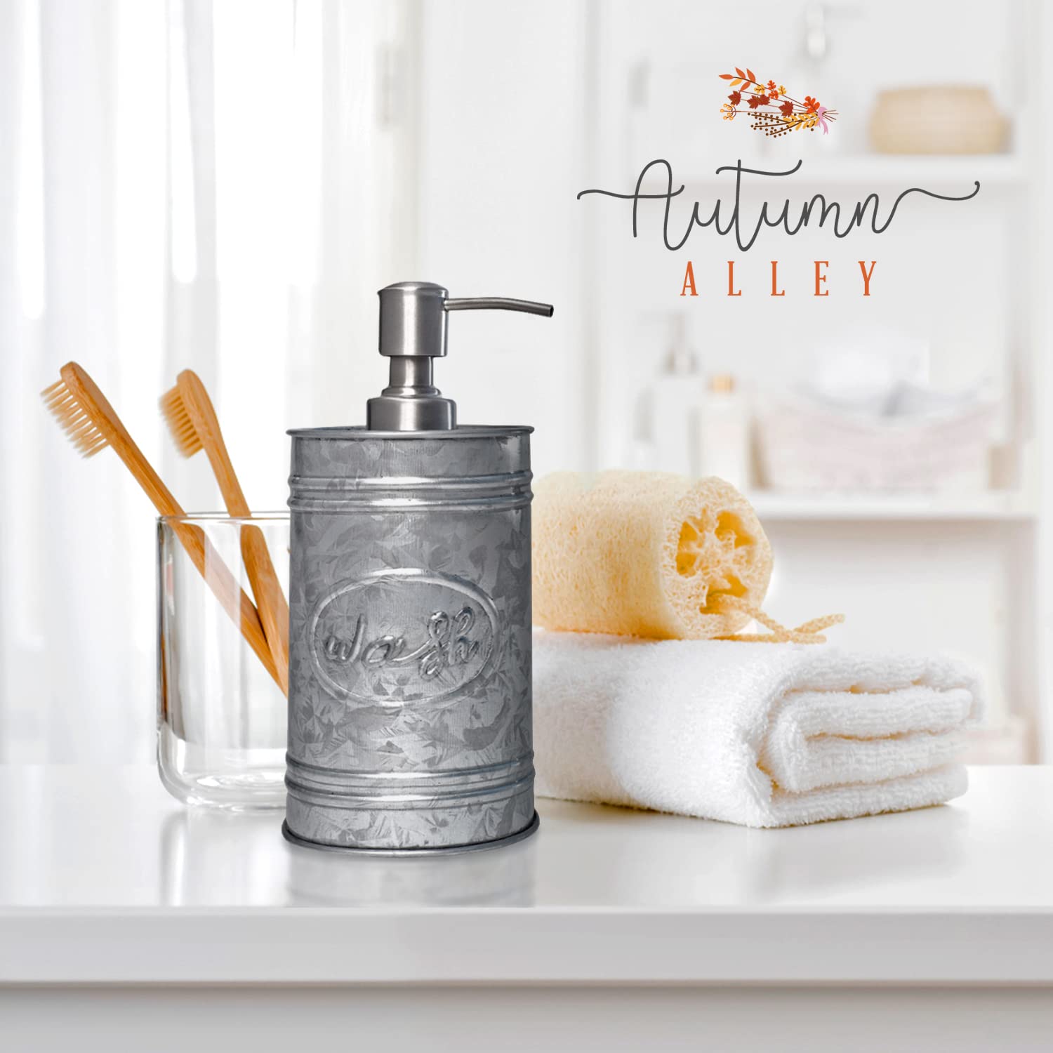 Autumn Alley Galvanized Farmhouse Soap Dispenser Kitchen - Rustic Soap Dispenser For Bathroom - Stainless Steel Pump For Hand Wa