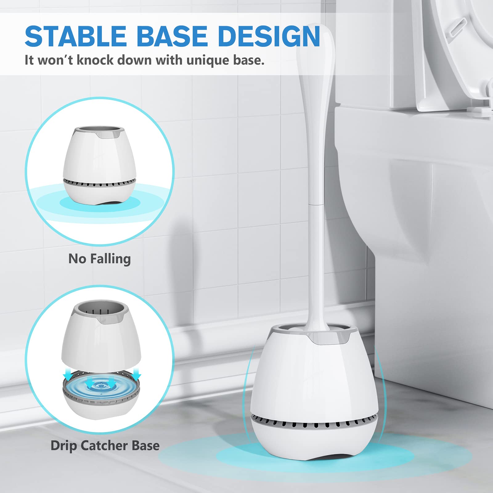 Toilet Brush And Holder, Toilet Bowl Brush With Ventilated Holder And Ergonomic Long Handle, Durable Bristles Toilet Scrubber Se