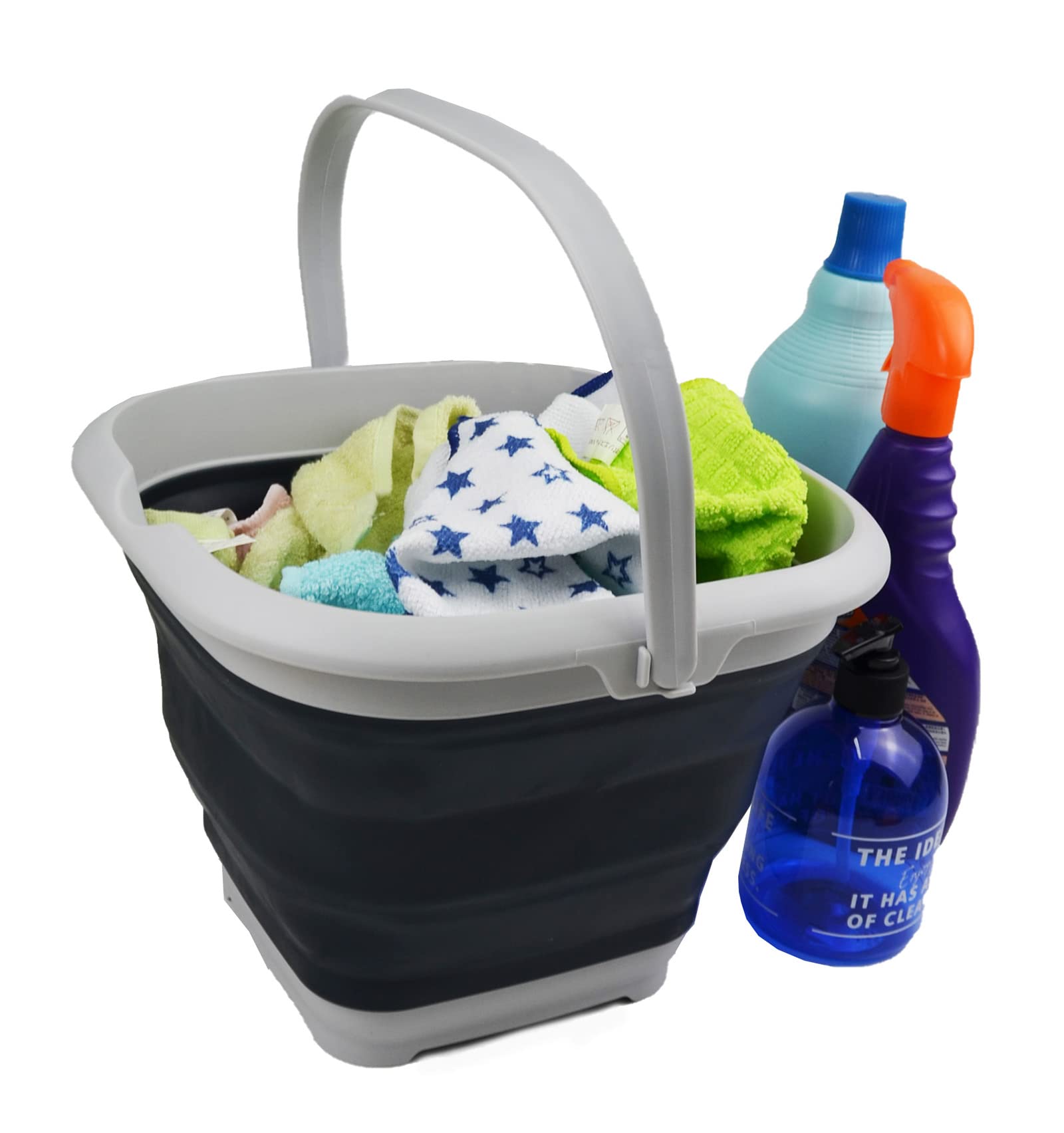 Sammart 8.5L (2.2 Gallon) Collapsible Square Handy Bucket/Foldable Squarewater Pail/Portable Tub With Handle. Size 31X31Cm (Grey