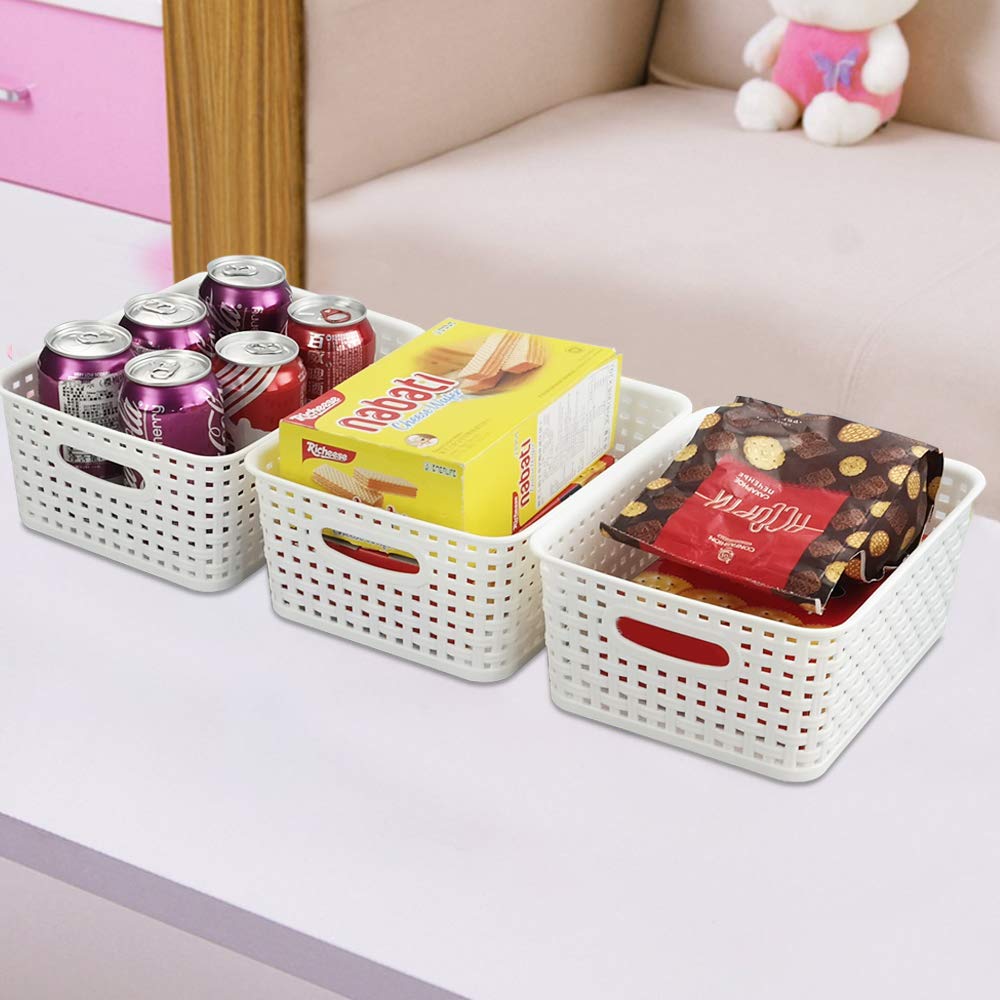 Nicesh 6-Pack White Plastic Small Storage Baskets, 10'' X 7.7'' X 4''