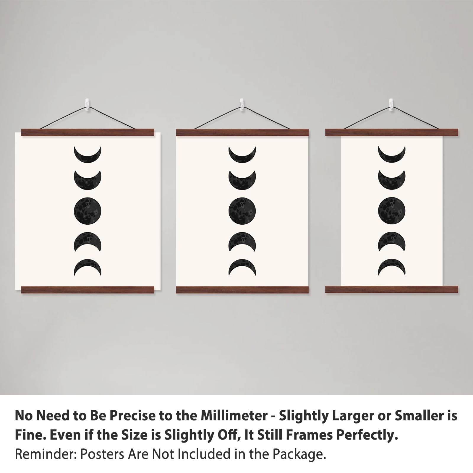 Magnetic Poster Hanger Frame 9 Inch Wide, Walnut, Strong Magnet, Premium Wood And Quick Assembly, Wall Hanging Wooden Frame For